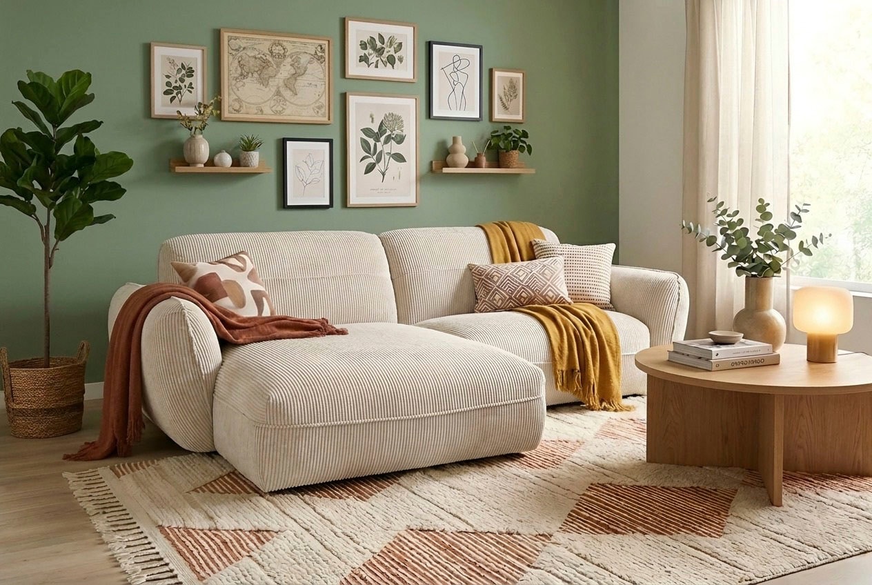 TRENDMANUFAKTUR Ecksofa »Be Chilled, modernes Lounge-Design mit stilvoller Kedernaht« mit softem Sitzkomfort, in hochwertigem Cord mit weicher Haptik