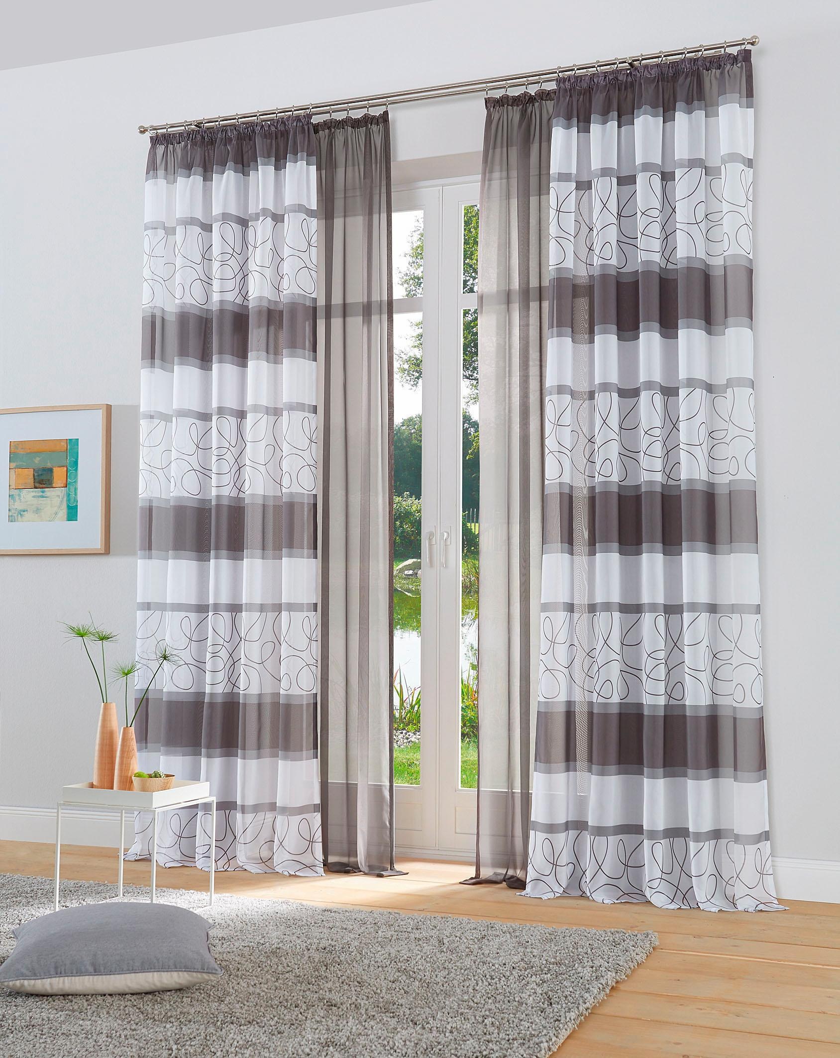 Image of GOODproduct Gardine "Napala, 2er-Set, Kräuselband, transparent, Querstreifen/Kringelmuster" Kräuselband 2 Stk. tlg. Vorhang, 2-er Set, Fertiggardine, transparent, Querstreifen