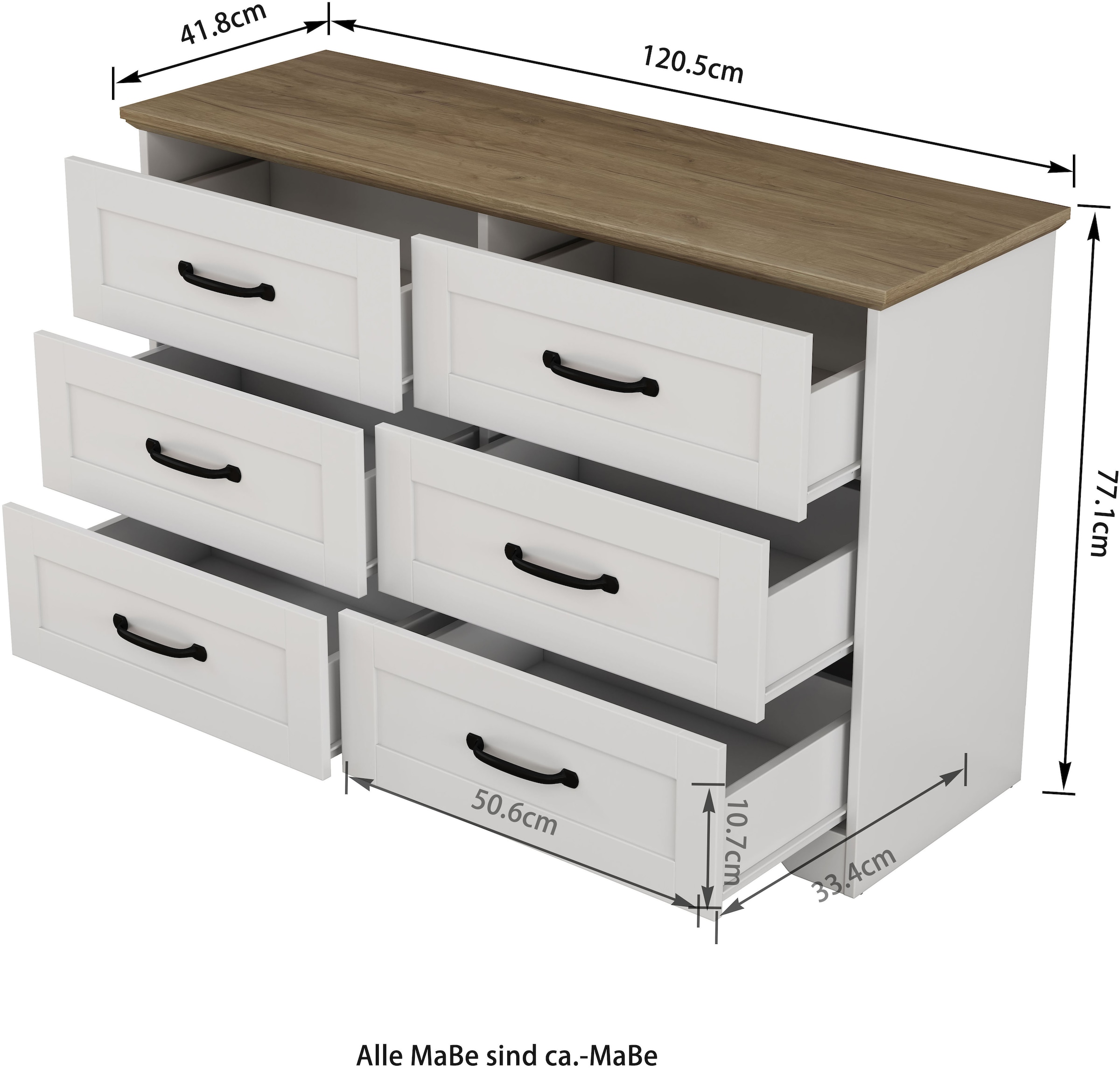GOODproduct Schubkastenkommode »Emmilia Sideboard Schubladenschrank Wäscheschrank im Landhaus Design« Scandi Design mit 6 Schubladen für viel Stauraum im Schlafzimmer,  Schrankkommode in hochwertiger Qualität