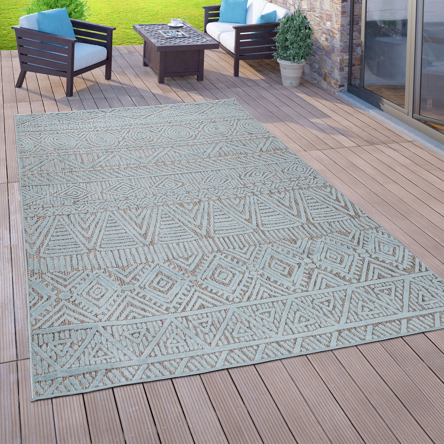 Paco Home Teppich »Teka 784«, rechteckig, Flachgewebe, 3D-Design, In- und Outdoor geeignet, Wohnzimmer