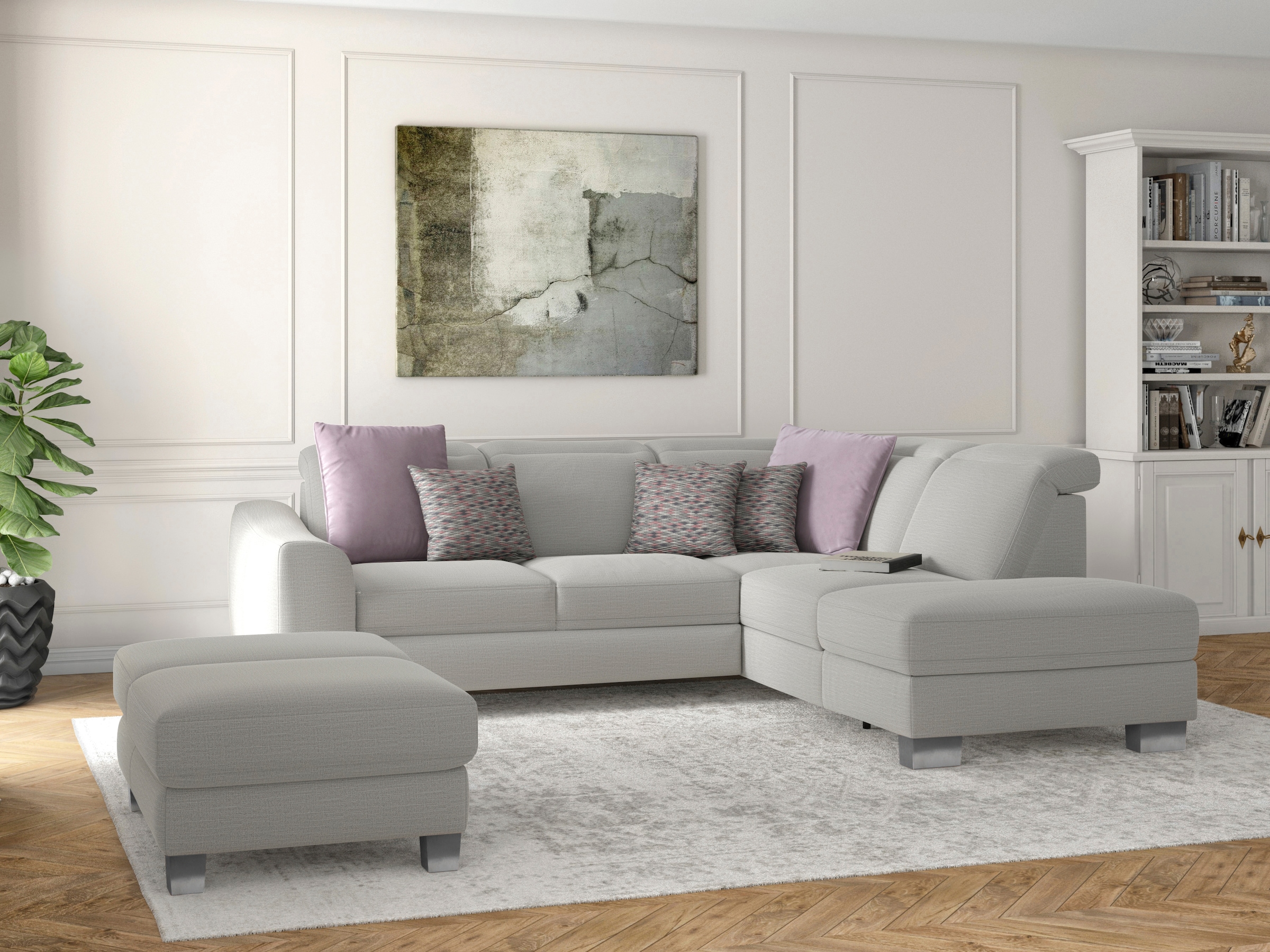 sit&more Ecksofa »Dundee L-Form« mit Federkern und Edelstahlfüssen, wahlweise mit Kopfteilverstellung