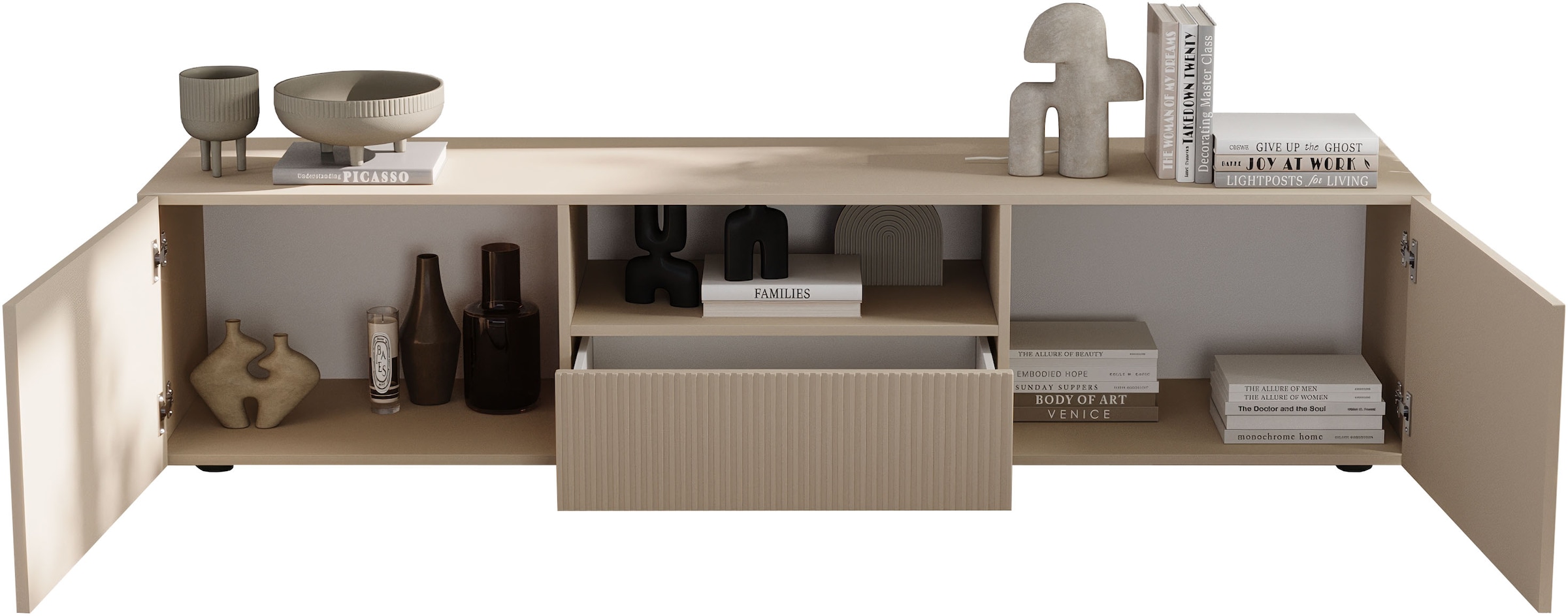 INOSIGN Lowboard »Rio Breite 181 cm, TV-Board 2 Türen u. 1 Schubkasten, TV-Schrank« geriffelte MDF-Fronten, modern u. elegant, Kabelführung, viel Stauraum