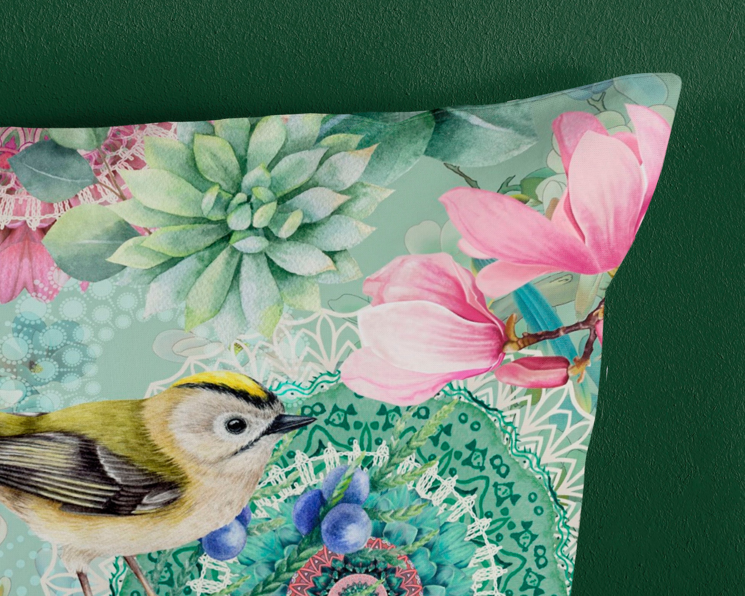 hip Wendebettwäsche »XABINE«, Mako-Satin, 135x200, Reissverschluss, Wende, Mandala,Vogel Blumen, Grün
