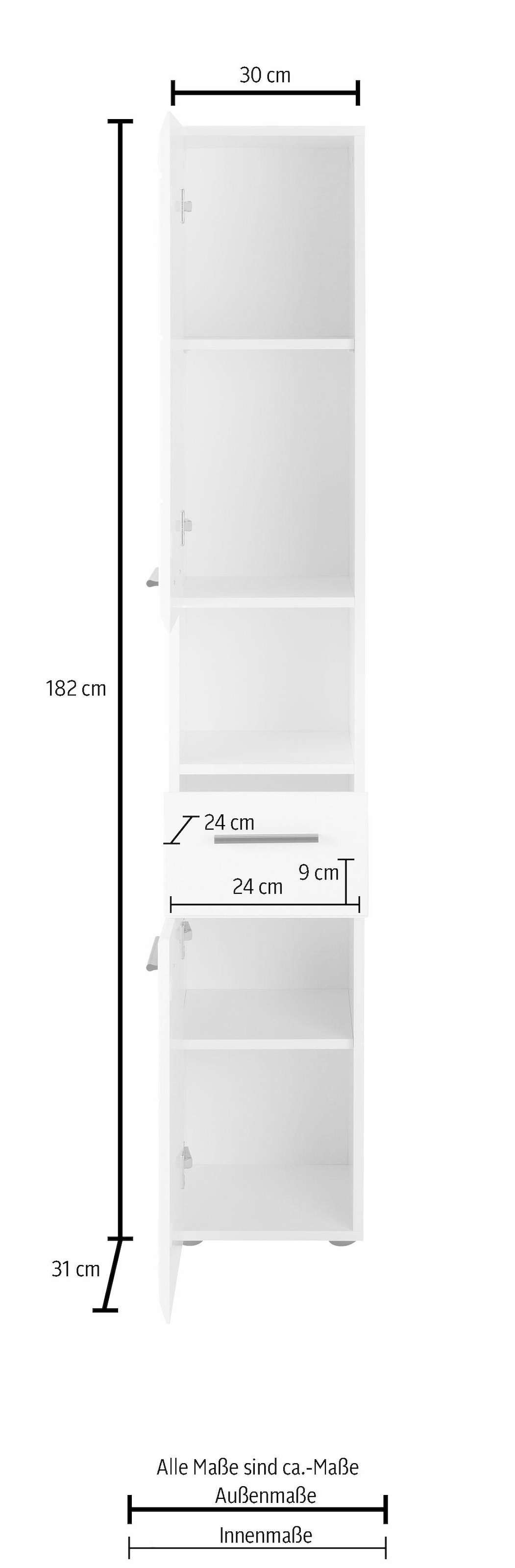 welltime Hochschrank »Sovana«, Badezimmerschrank in Hochglanzoptik - (B/T/H) 30/31/182 cm