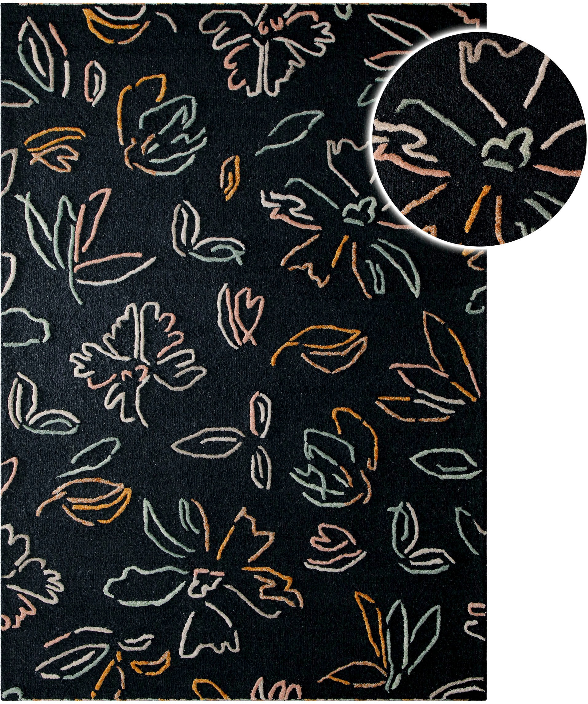 Wecon home Teppich »Vee« rechteckig 10 mm Höhe Wollteppich, floral, hochwertig, pflegeleicht, modern, handgetuftet