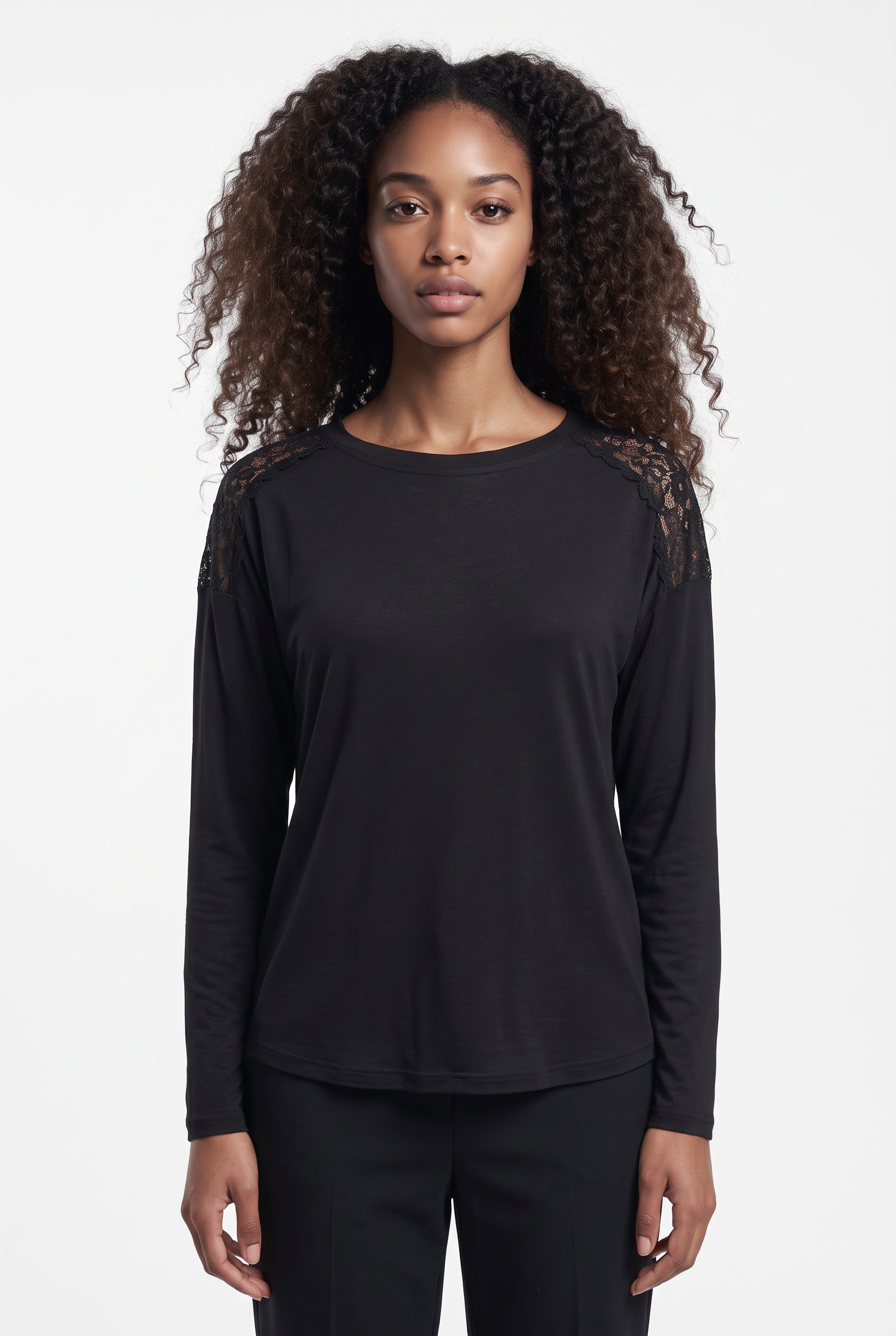 Image of ONLY T-Shirt "ONLLUNI L/S TOP WITH LACE DETAILS CS JRS" Viskosemischung, regular fit