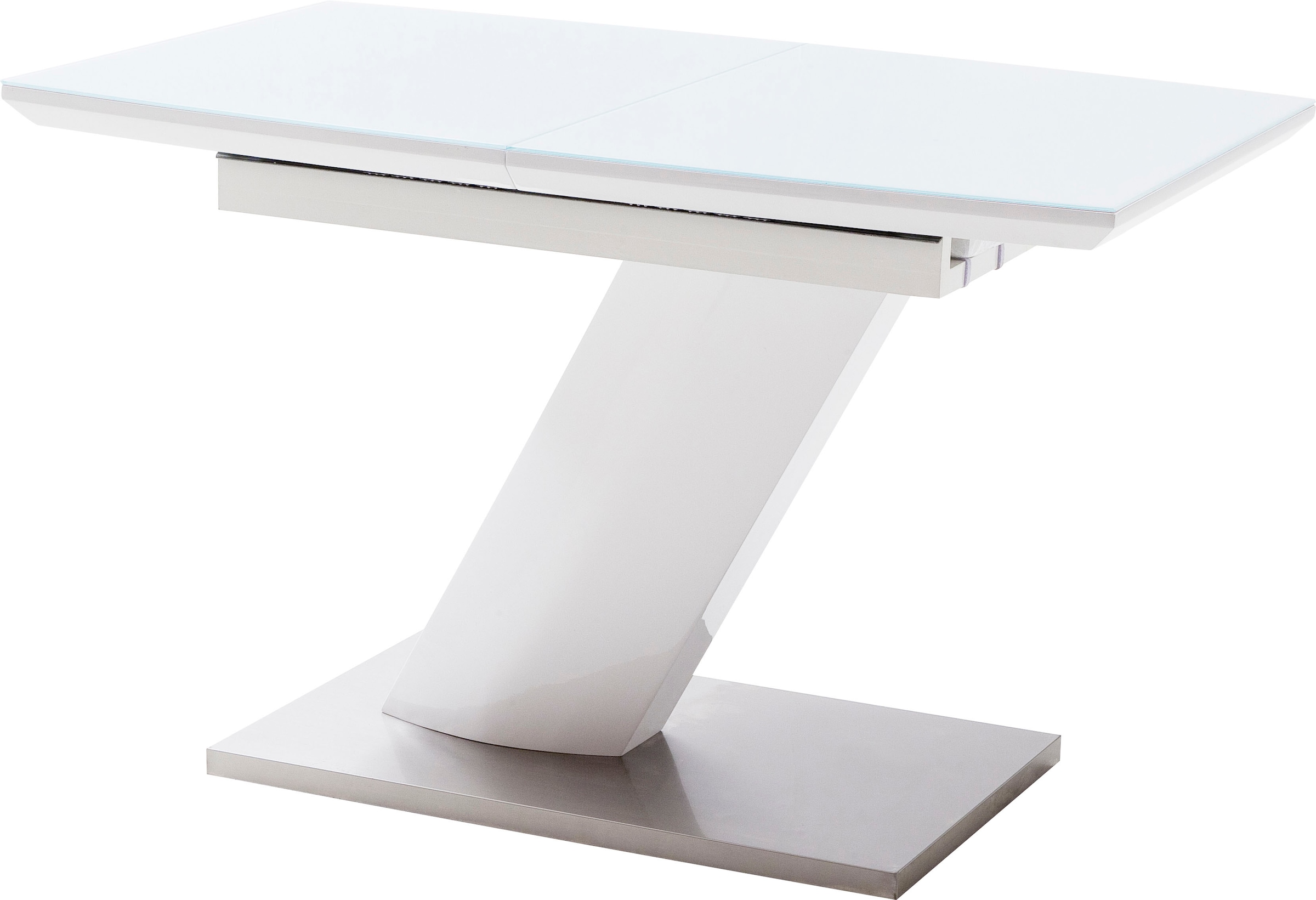 MCA furniture Esstisch »Galina, TOPSELLER!«, (Esstisch, Tisch), Bootsform in weiss mit Synchronauszug vormontiert, Sicherheitsglas