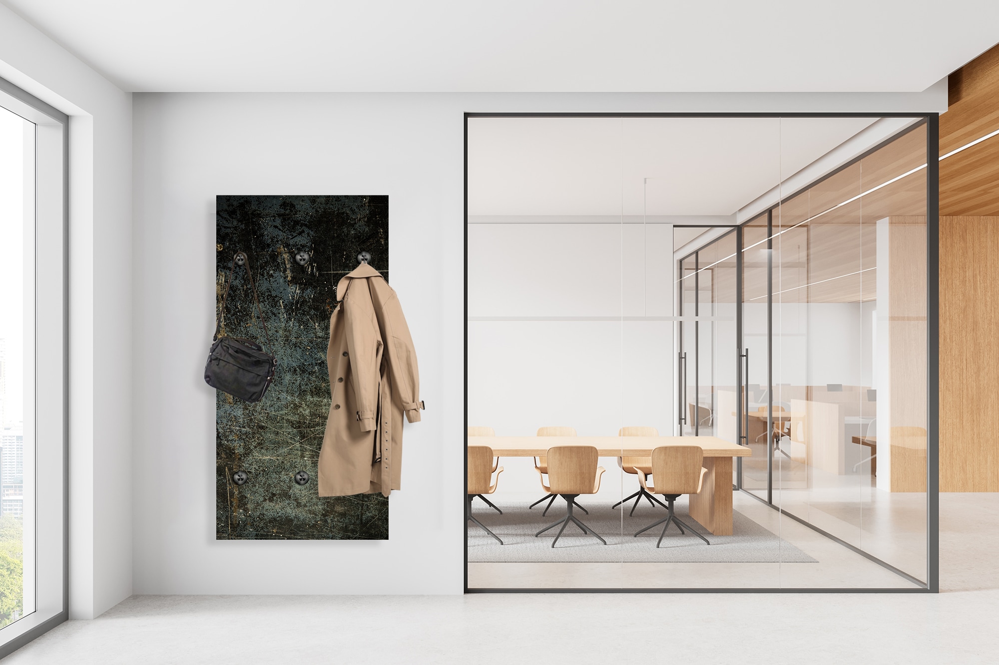 queence Porte-manteau mural »Beton Optik Abstrakt« 1 cuis tlg. panneau mural en acrylique avec 6 crochets en acier inoxydable noir mat