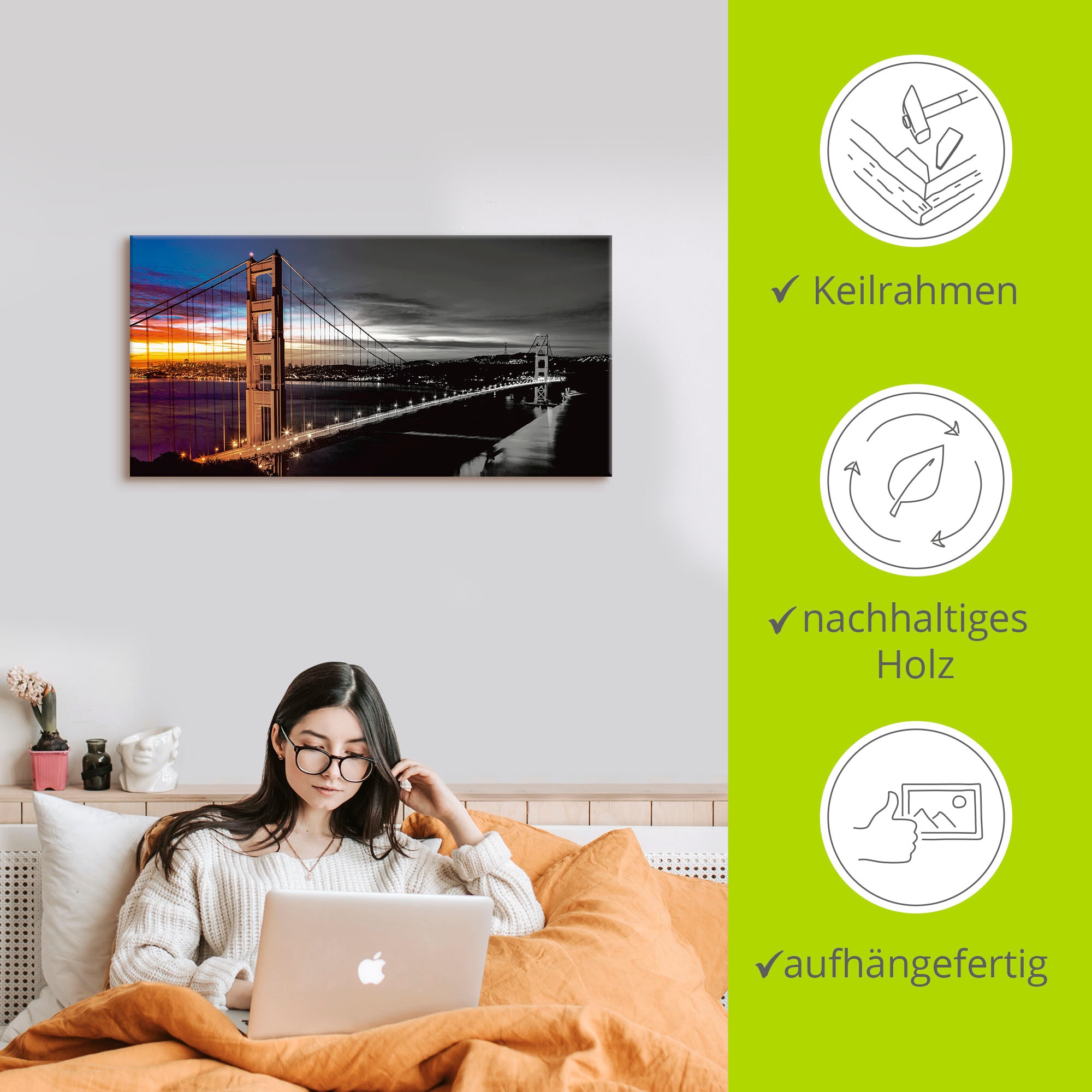 Artland Leinwandbild »The Golden Gate Bridge« Brücken 1 Stk. tlg. auf Holzrahmen gespannt