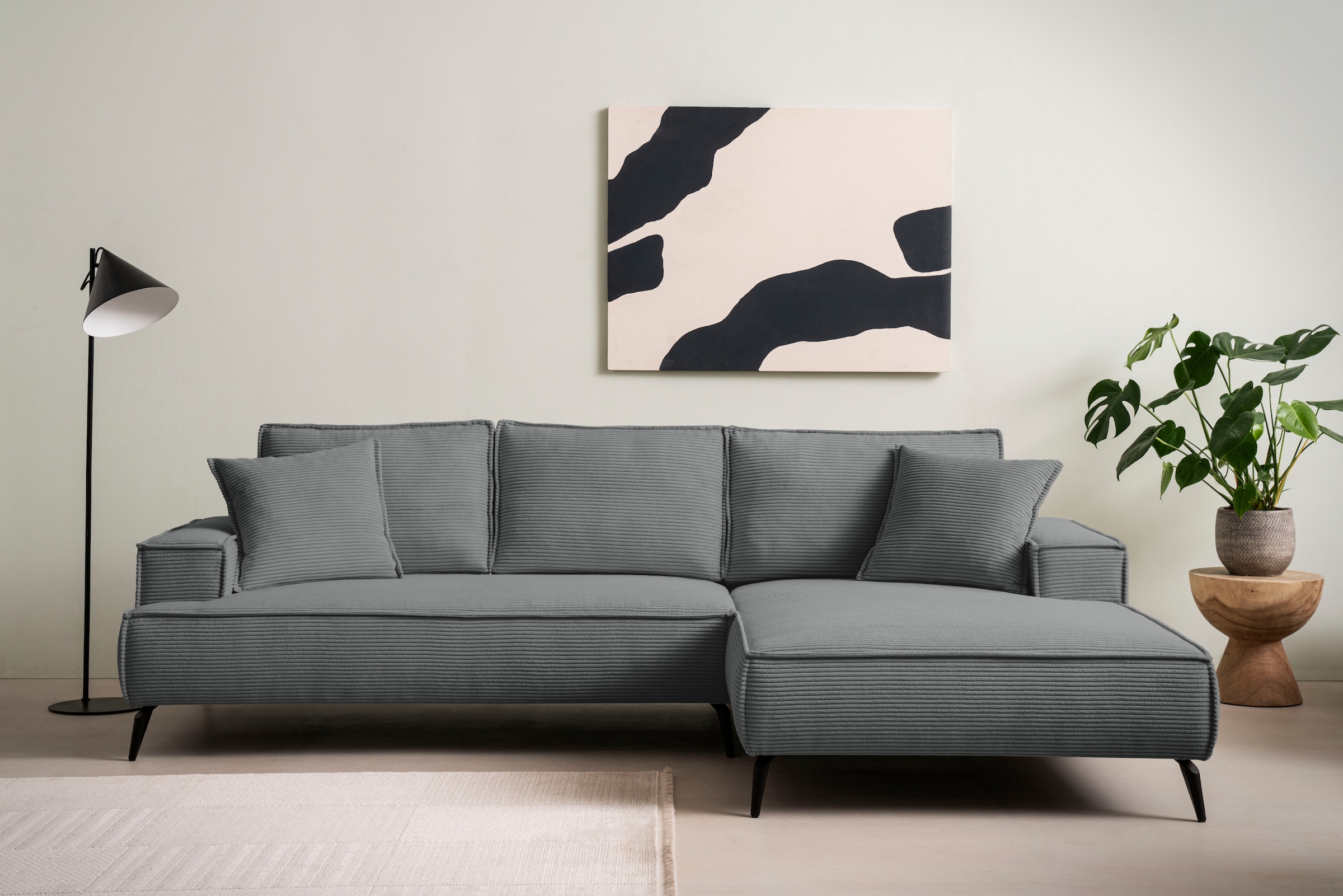 andas Ecksofa »TVINNU, L-Form in Cord, Sofa«, wahlweise Recamiere rechts/links, schwarze Füsse, bequemer Sitzkomfort