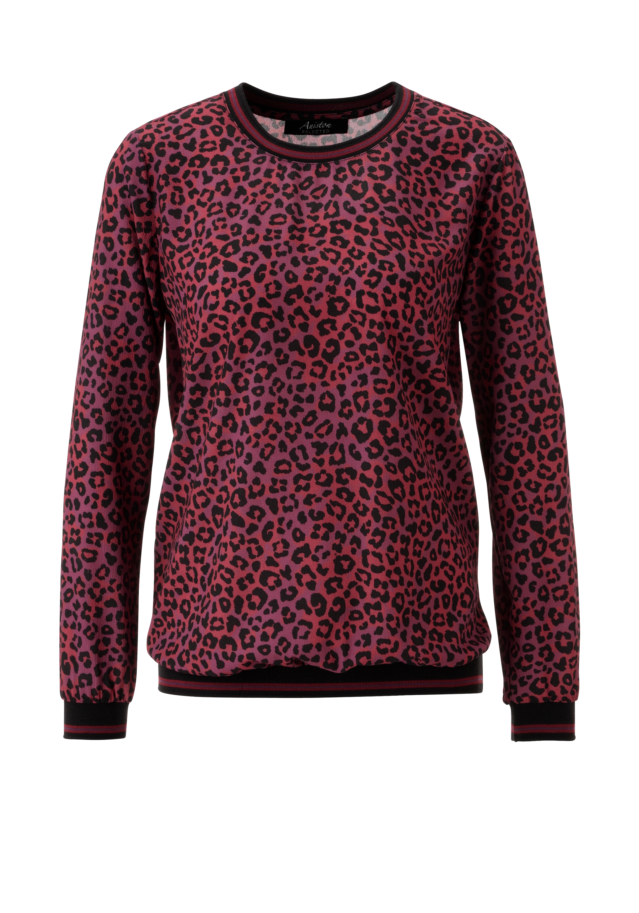 Aniston SELECTED Shirtbluse mit gestreiften Bündchen und Lepoarden-Print allover - NEUE KOLLEKTION