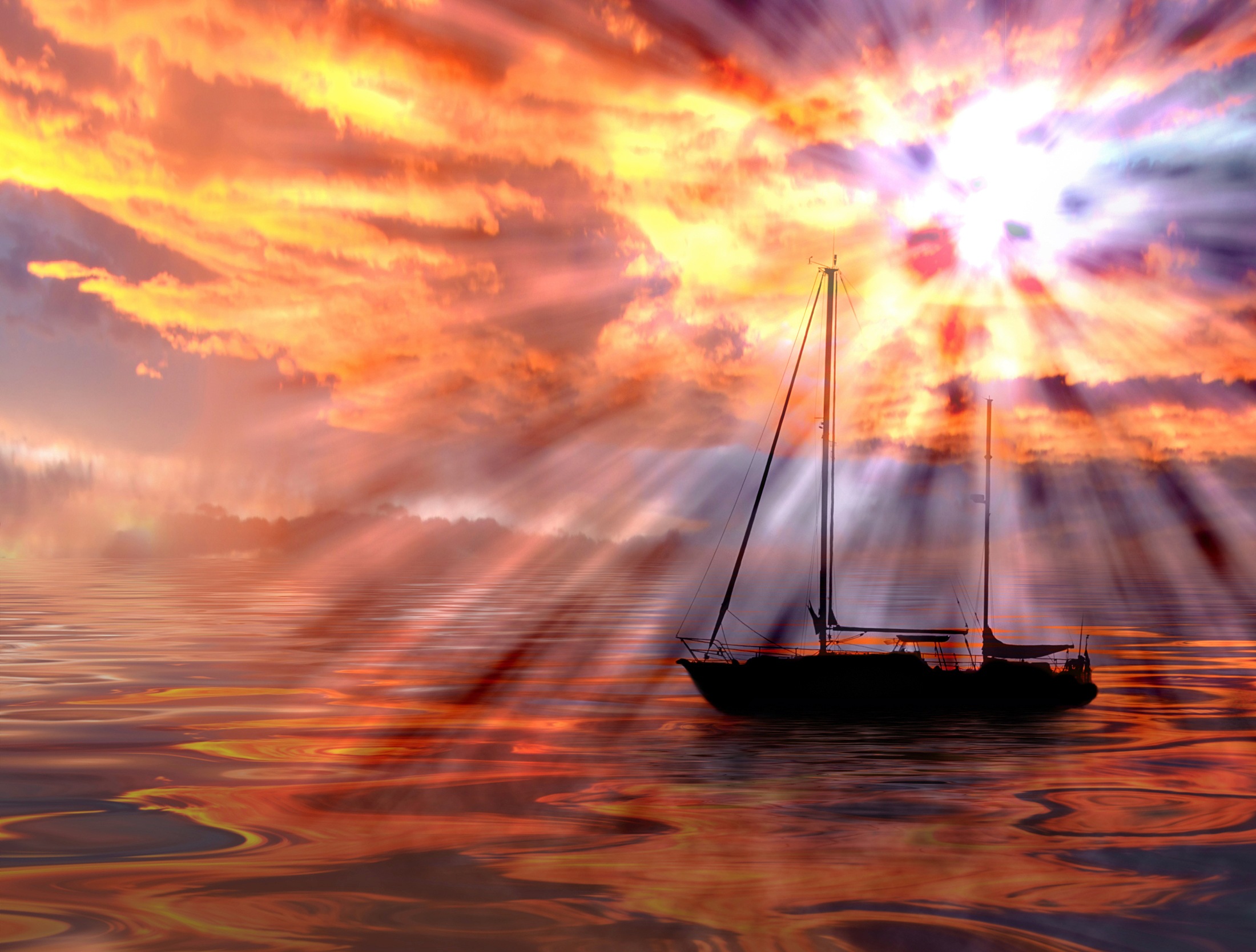 Image of Papermoon Fototapete "SONNENUNTERGANG-OZEAN MEER SCHIFF BOOT NATUR LANDSCHAFT"