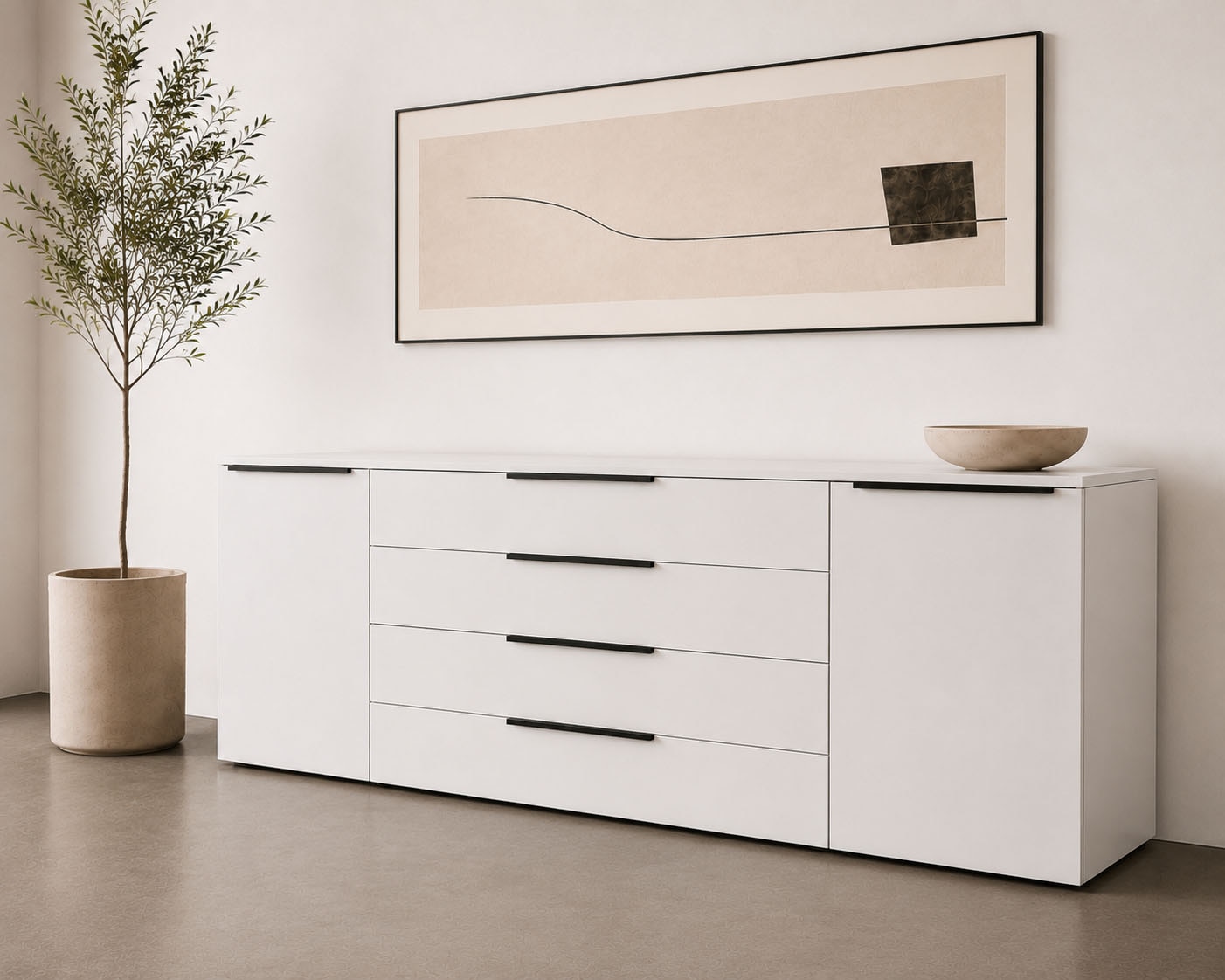Image of borchardt Möbel Sideboard "Tom, moderne Kommode mit Metallgriffen, 200cm breit" 2 Türen, 3 Schubfächer, Metallgriffe anthrazit