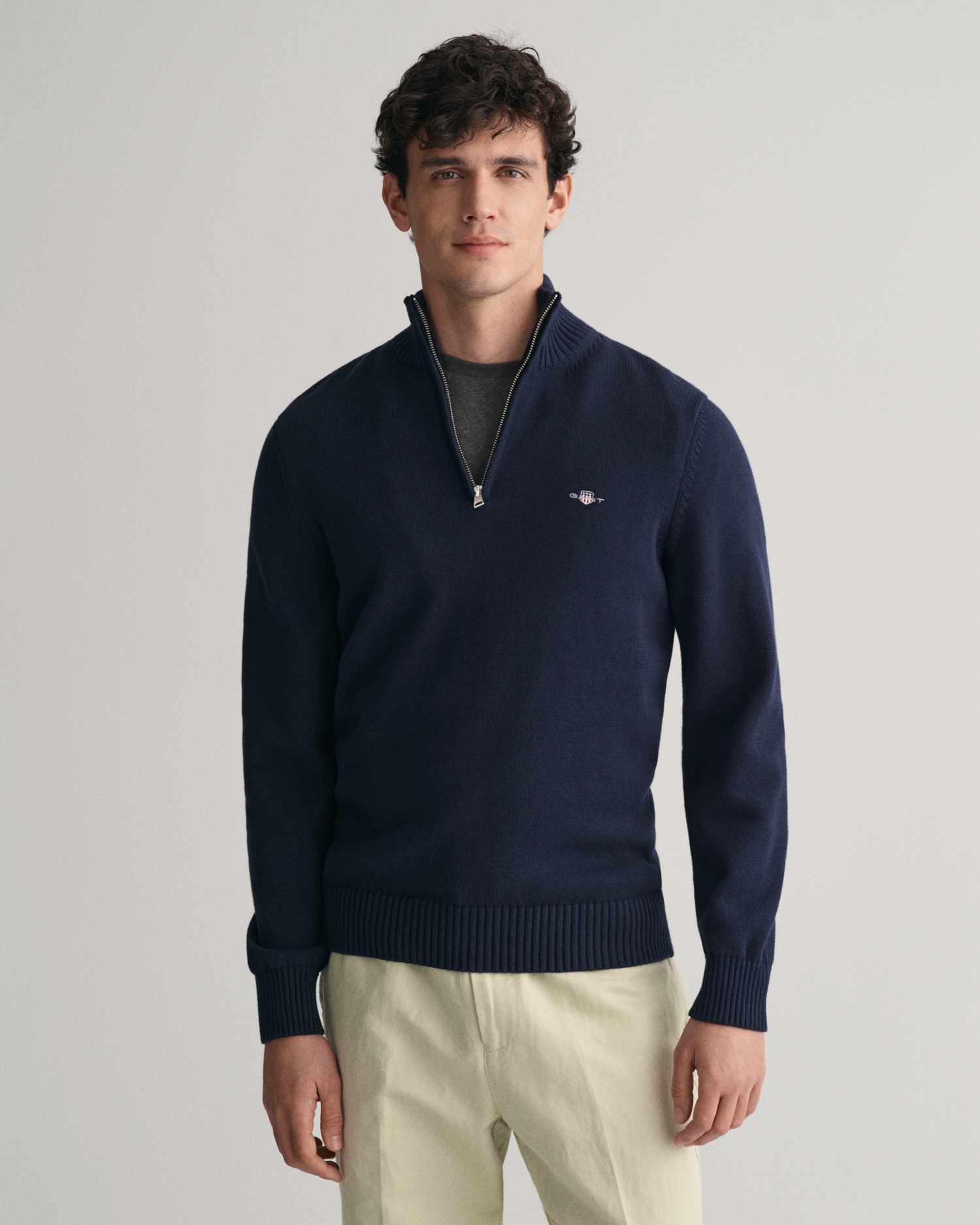 Gant Troyer »CASUAL COTTON HALF ZIP«, mit grafischer Logostickerei auf der Brust