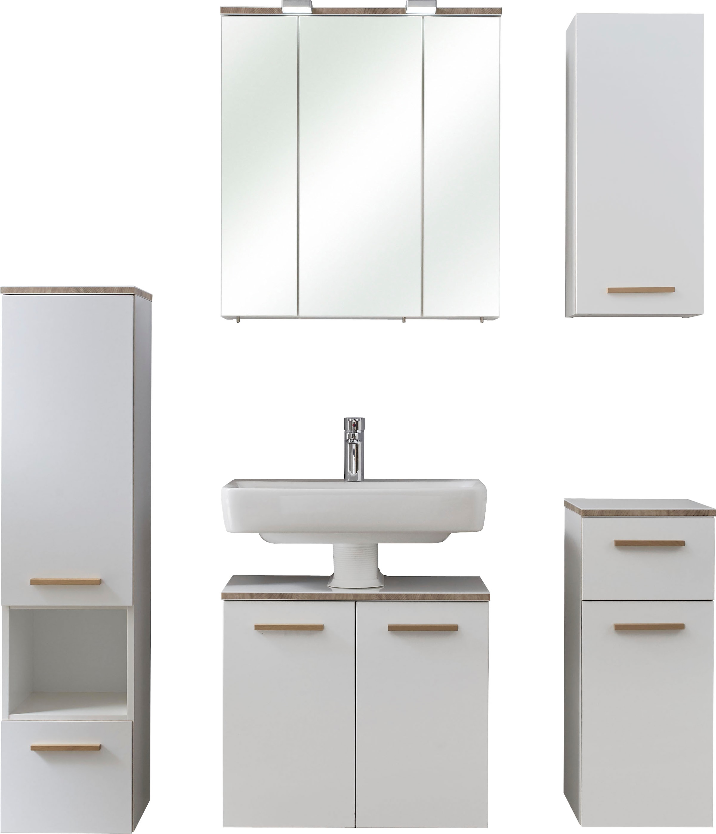 Saphir Ensemble de meubles de salle de bain »Quickset 931 5-teilig, Waschbeckenunterschrank mit LED-Spiegelschrank« Ensemble, 5 cuis tlg.