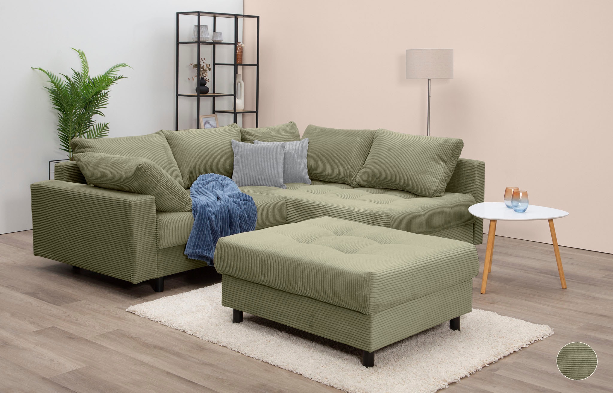 Image of COLLECTION AB Ecksofa "Toni L-Form, B: 215 cm" Set: Sofa & Hocker, 2 Zierkissen, Federkern