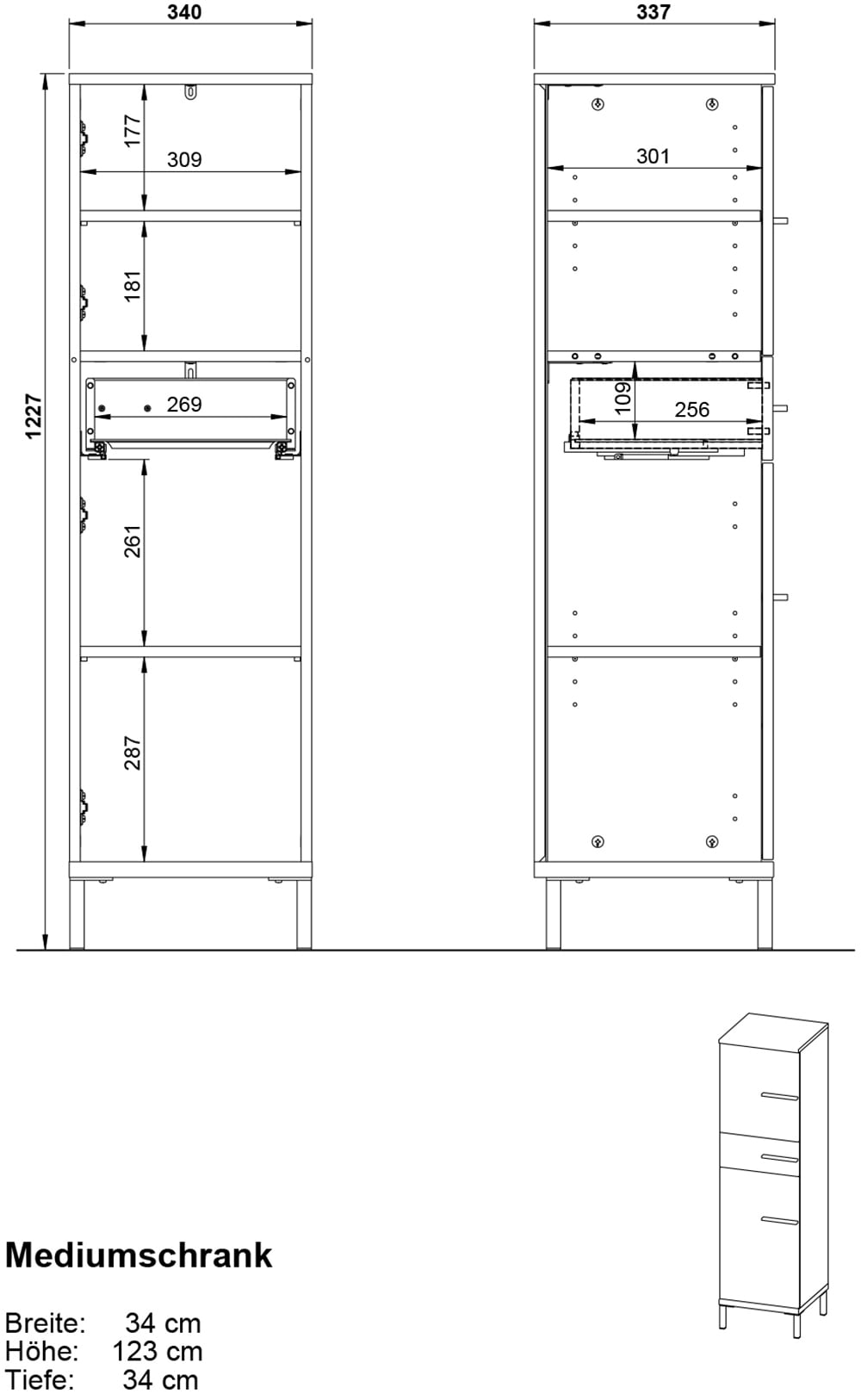 GERMANIA Armoire haute »Hochschrank« 1 cuis tlg. Hochschrank mit wechselbarem Türanschlag in Kaschmir