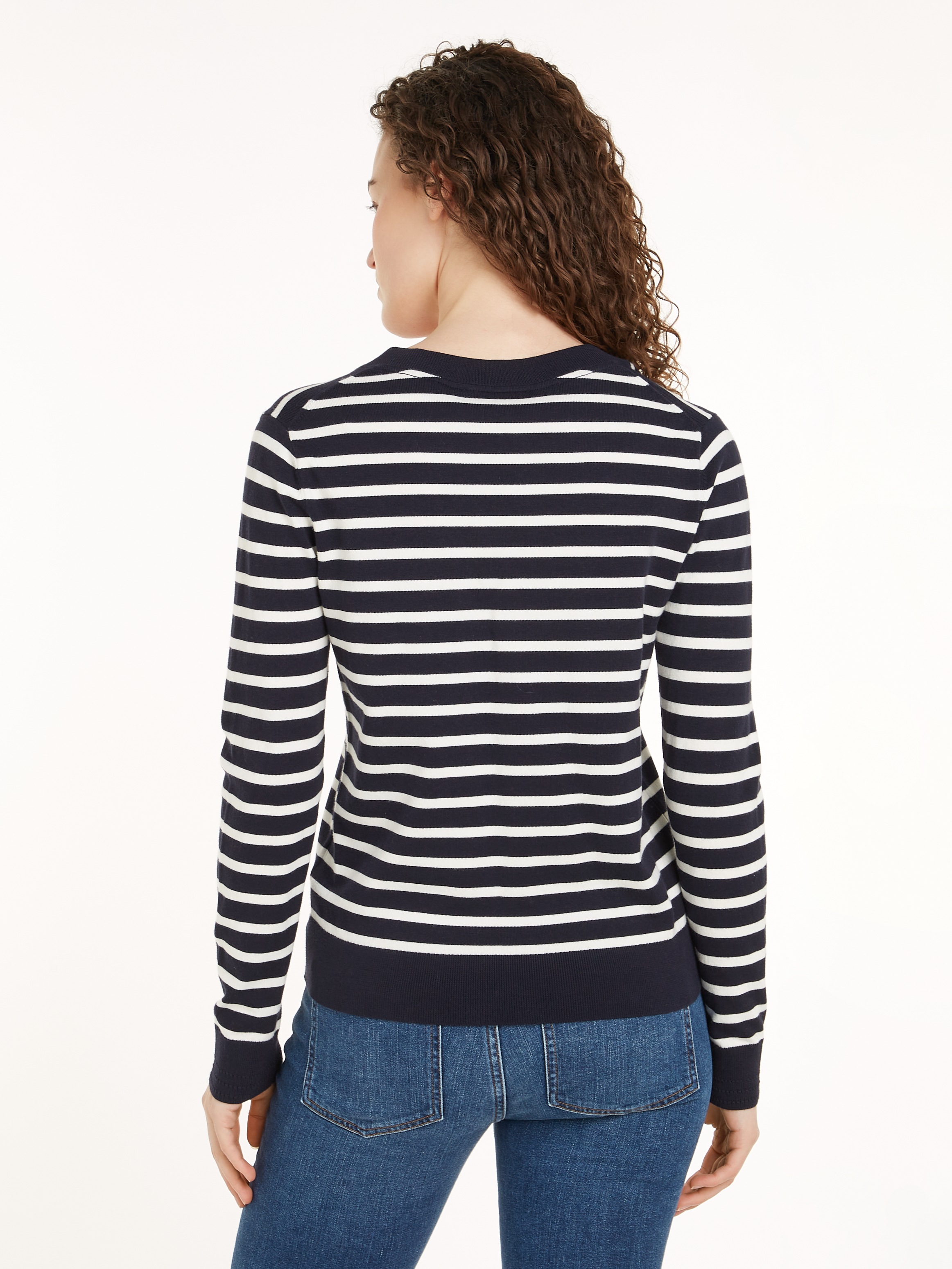 Tommy Hilfiger V-Ausschnitt-Pullover »CO JERSEY STITCH V-NK SWEATER mit V-Ausschnitt und Ripp«, unifarben, casual, regular fit, Baumwollmix, V-Ausschnitt