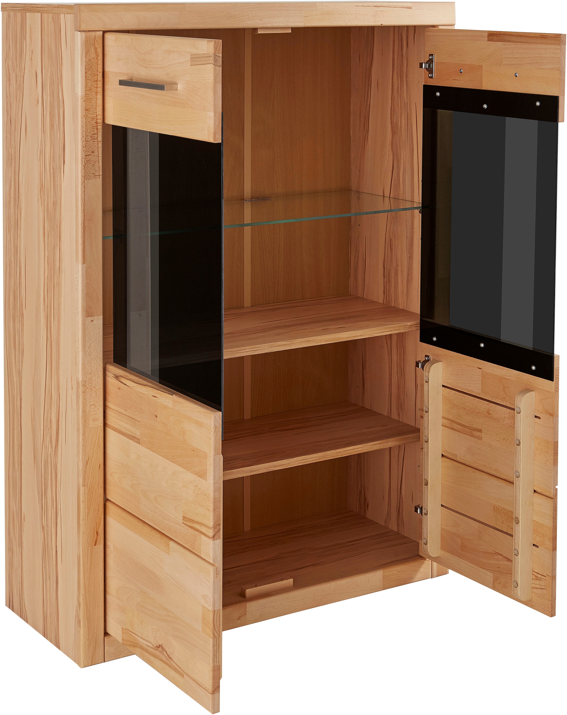 Home affaire Stauraumvitrine »Ribe,125cm hoch, 87cm breit,4 breite Fächer«, Korpus Holzwerkstoff,2Türen mit Glaseinsatz, Böden versetzbar