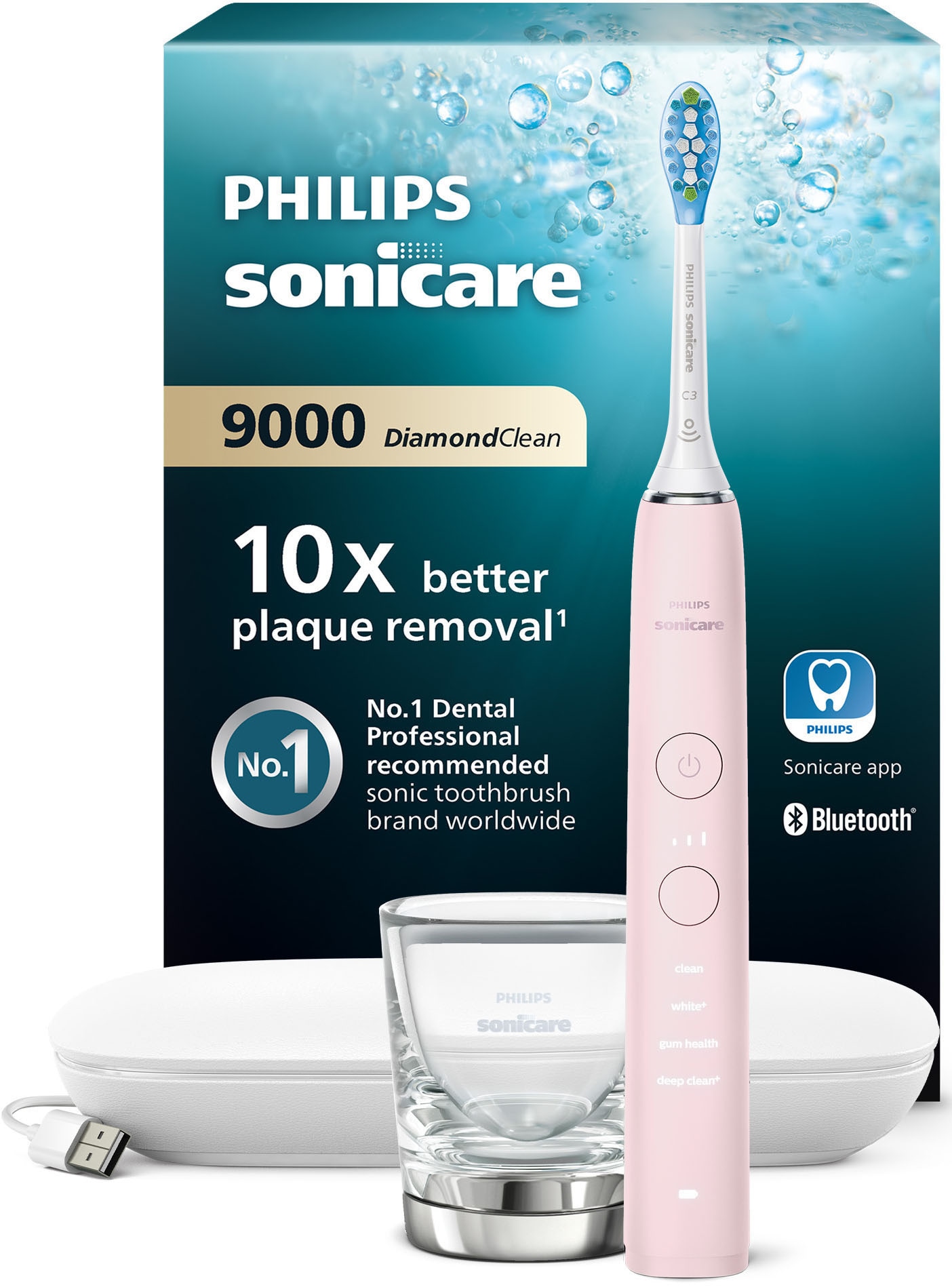 Philips Sonicare Brosse à dents électrique »DiamondClean 9000 HX9911« 1 cuis Aufsteckbürsten mit Schalltechnologie, Ladeglass, USB-Reiseetui