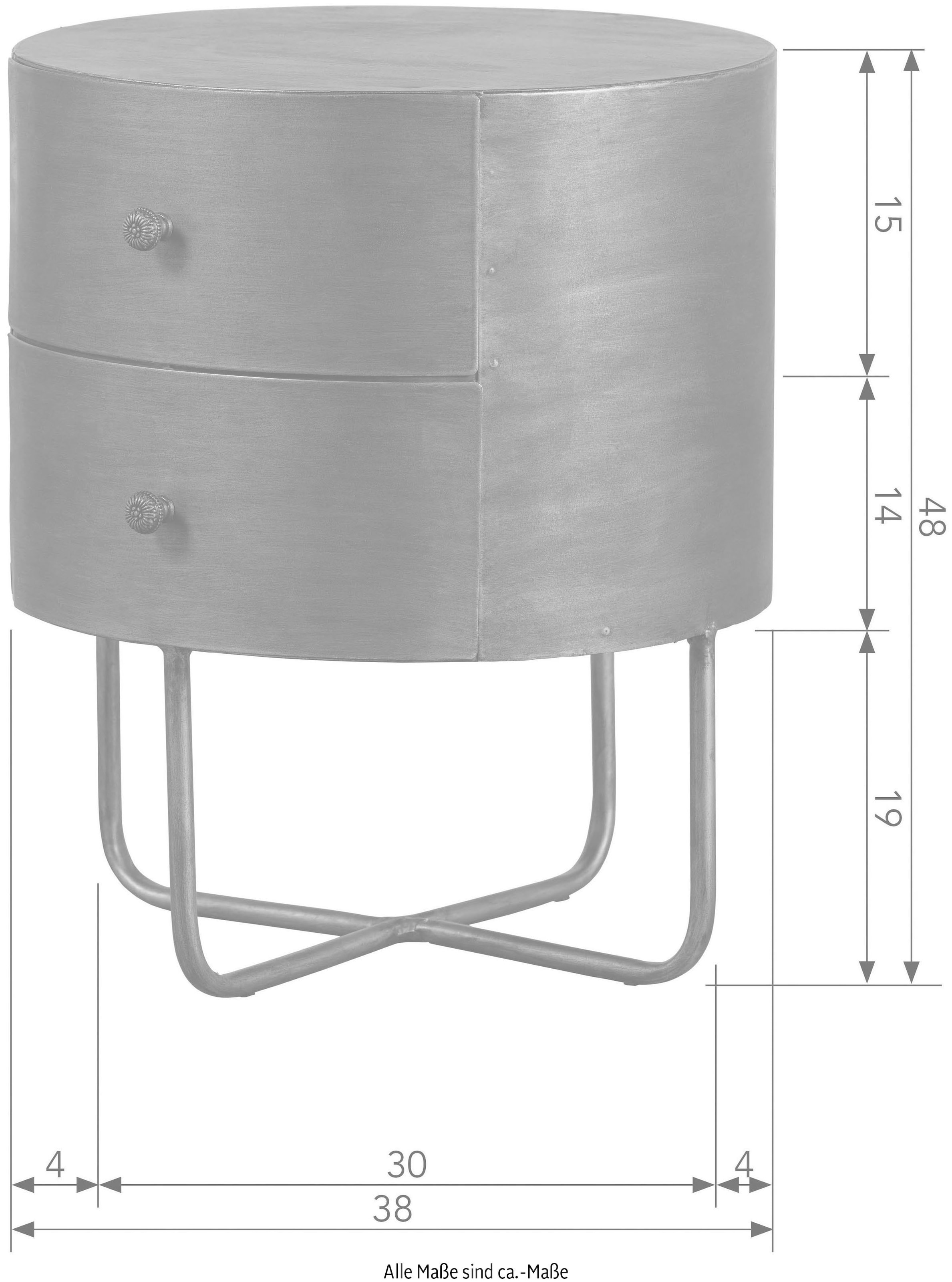 WOOOD Beistelltisch »Glossy Metall Antique-Brass-Beschichtung, H 48 x B 39 x T 39 cm« Zwei Schubladen ohne Schienen, pfleigleicht, fertig montiert geliefert