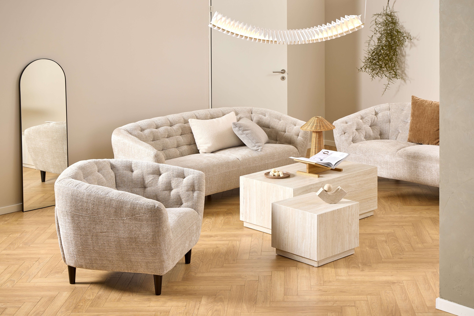 ACTONA GROUP Loungesessel »Ria« 1-Sitzer, Chenille beige, mit Rautenheftung und Taschenfedern