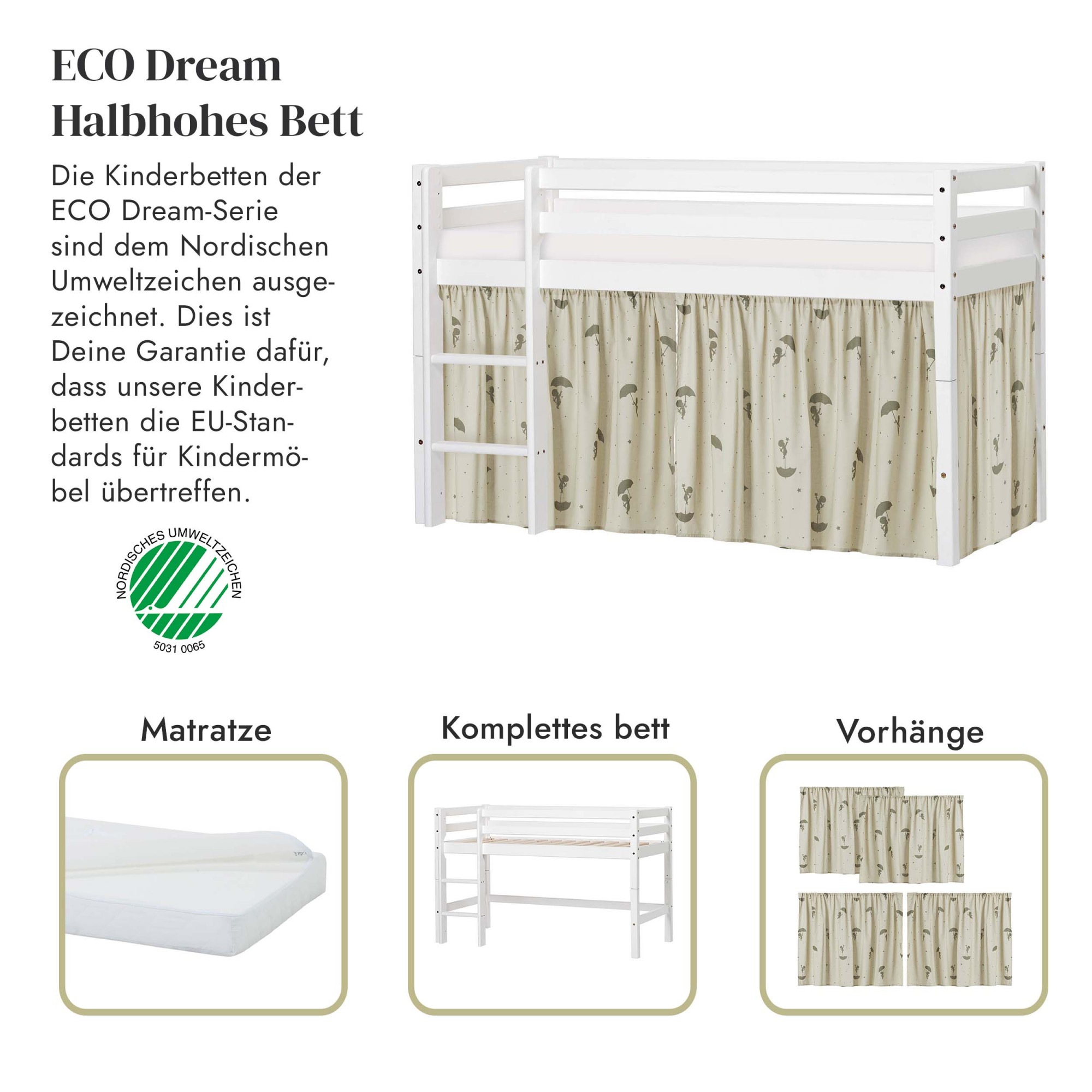 Hoppekids Spielbett »ECO Dream«, Massivholz, wahlweise in 2 Grössen und 4 Farben, Matratze wählbar