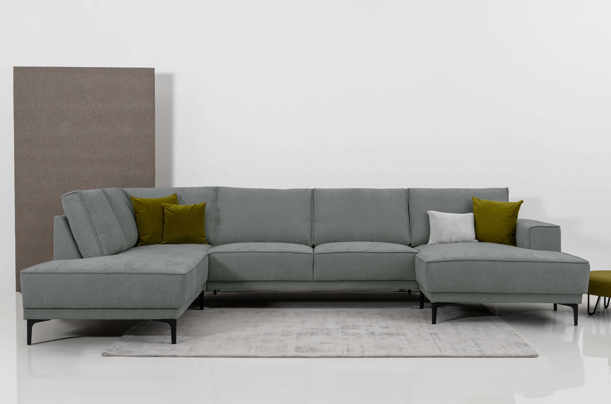 GOODproduct Wohnlandschaft »XXL Sofa Oland, Struktur, Flachgewebe, Luxus-Microfaser, Boucle« U-Form, 345 cm, Wellenunterfederung, Skandi-Design, Metallfüsse