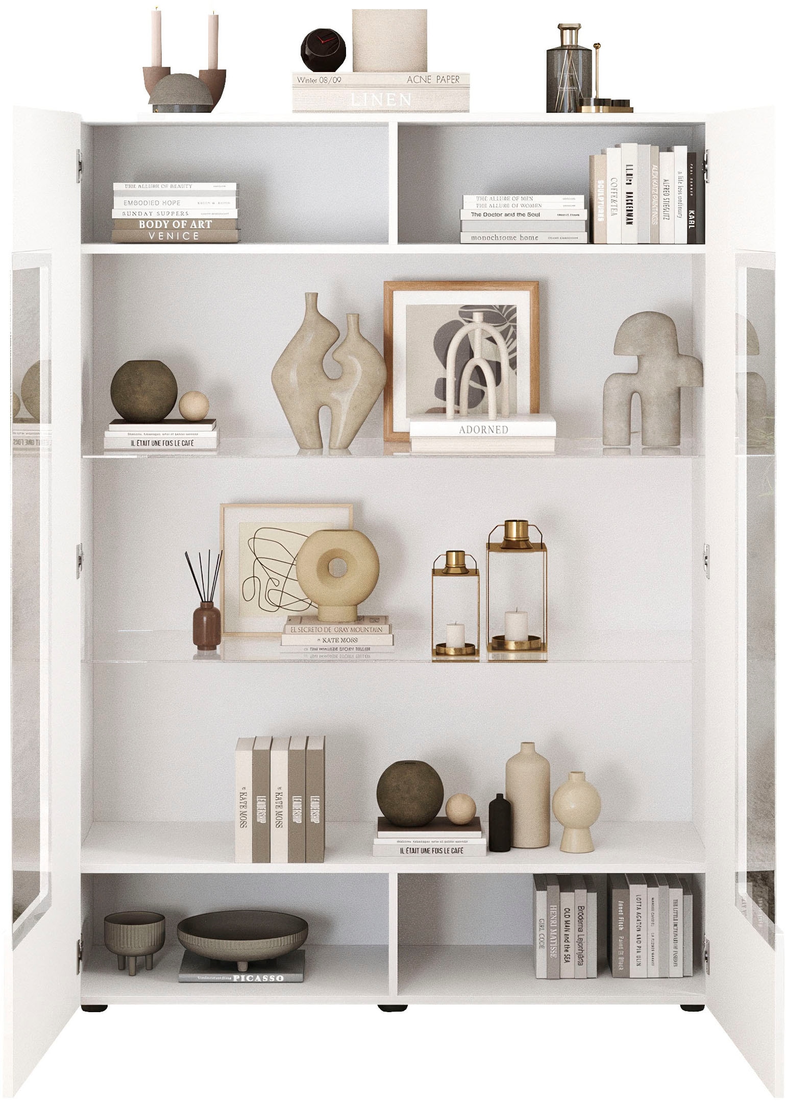 Home affaire Vitrines »RIO, Höhe 166 cm, Hochschrank mit 2 Türen, Anrichte, Standvitrine« Vitrinenschrank, geriffelte MDF-Fronten, modern, elegant, geräumig