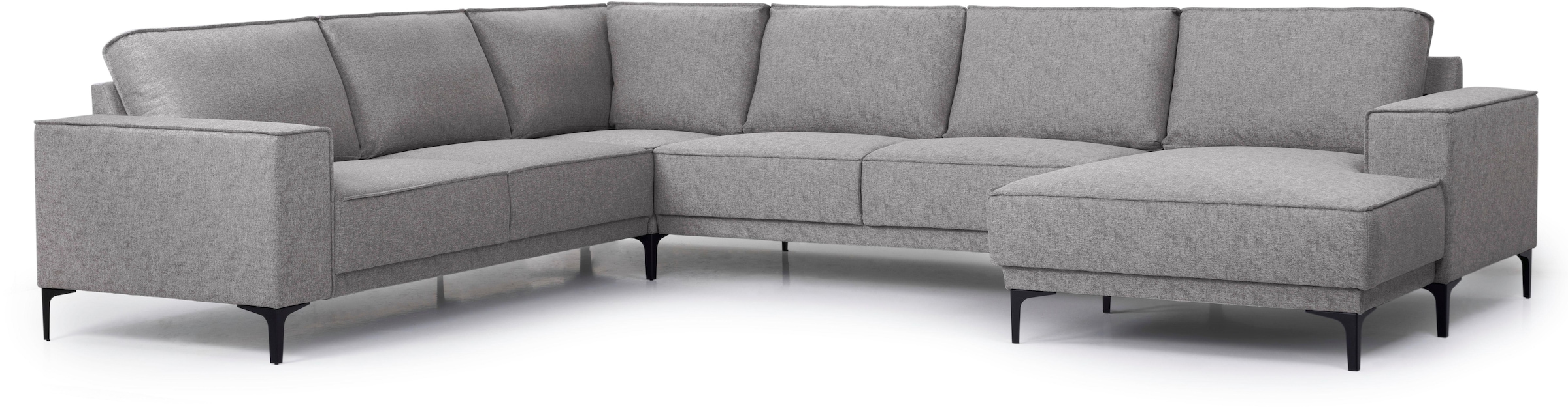 Places of Style Wohnlandschaft »XXL Sofa Oland, Struktur, Flachgewebe, Luxus-Microfaser, Boucle«, U-Form, 342 cm, Wellenunterfederung, Skandi-Design, Metallfüsse