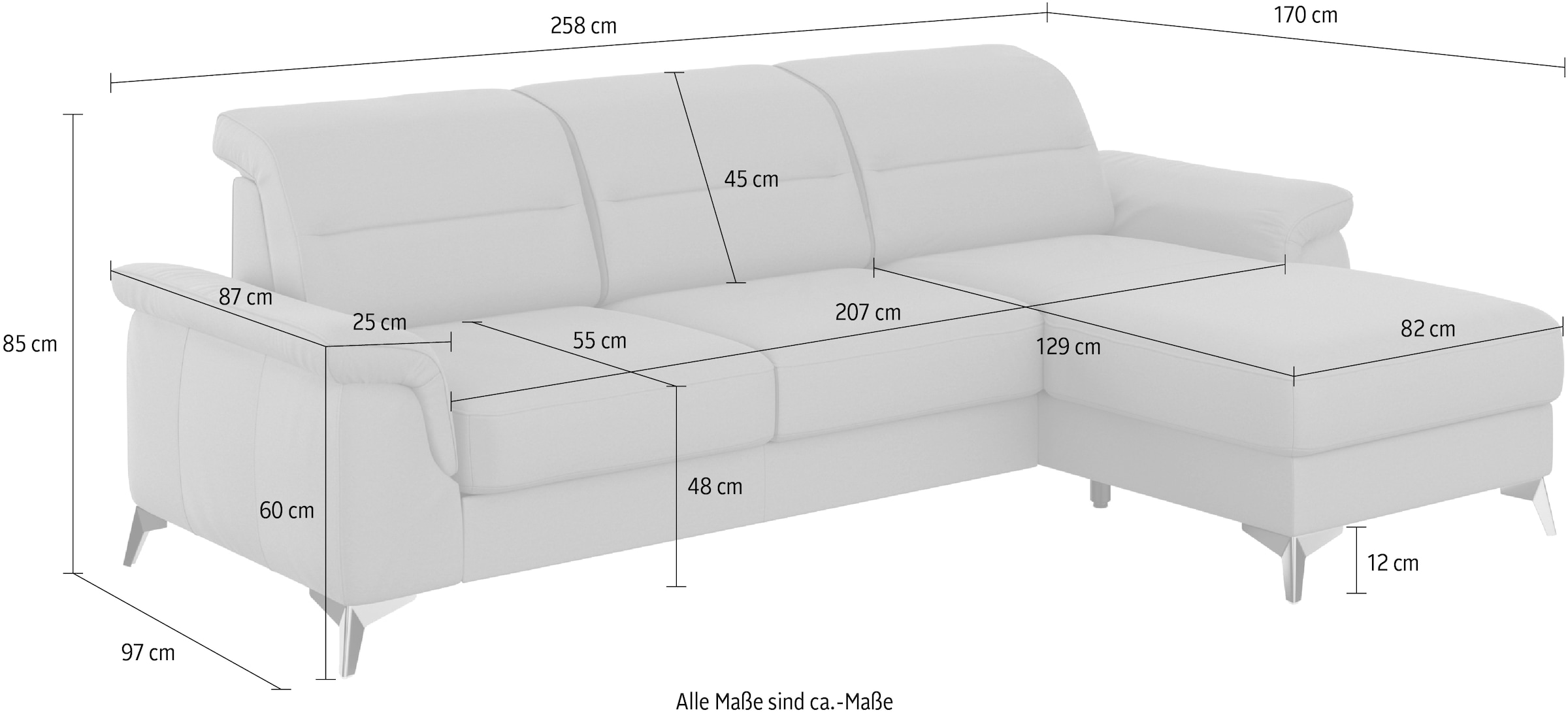 sit&more Ecksofa »Sinatra L-Form«, mit Recamiere, optional mit Kopfteilverstellung und Armteilfunktion
