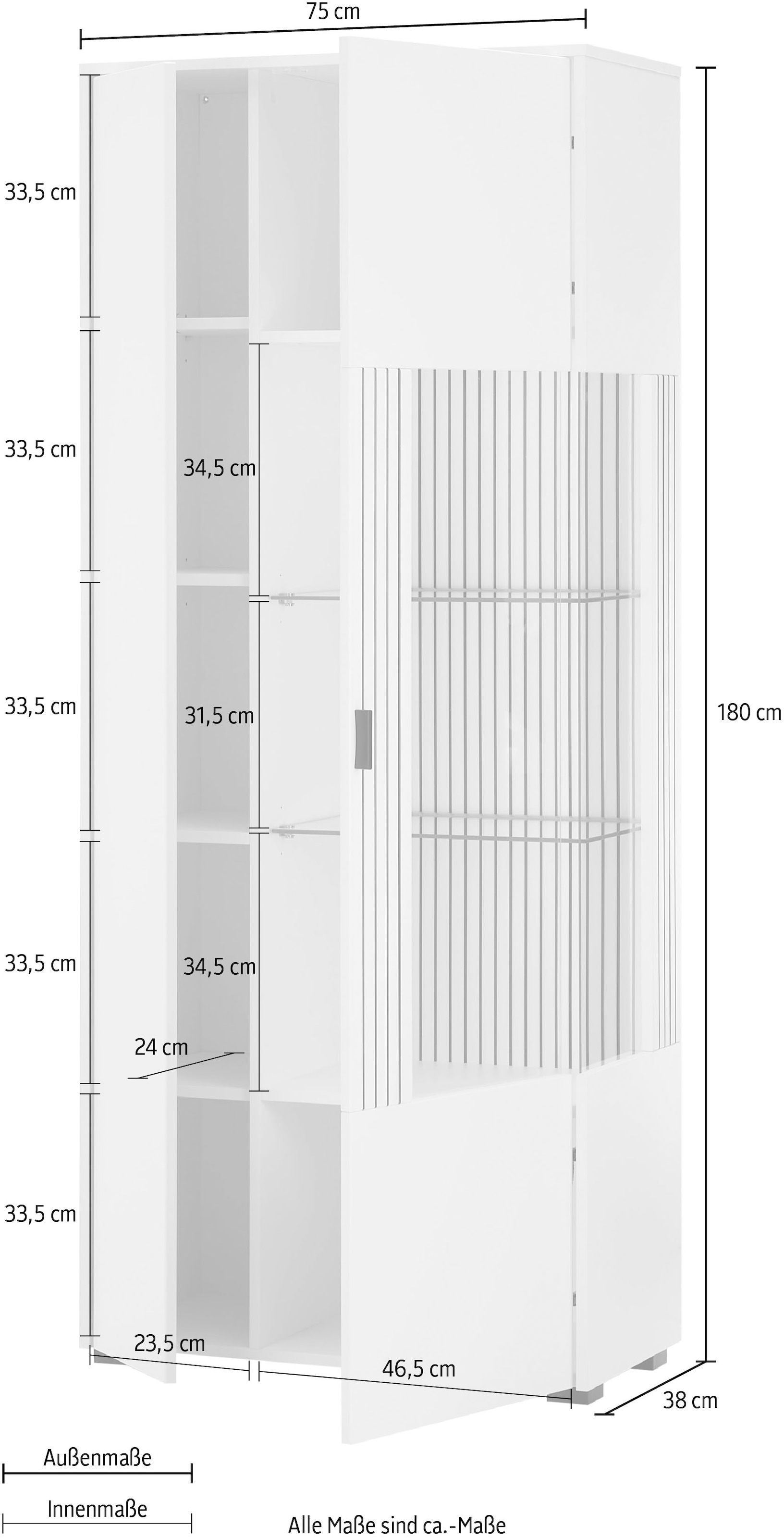 INOSIGN Vitrine »Hudson, Stauraumvitrine«, in moderner Trendfarbe, Griffe aus Metall (Schwarz), Höhe 180 cm