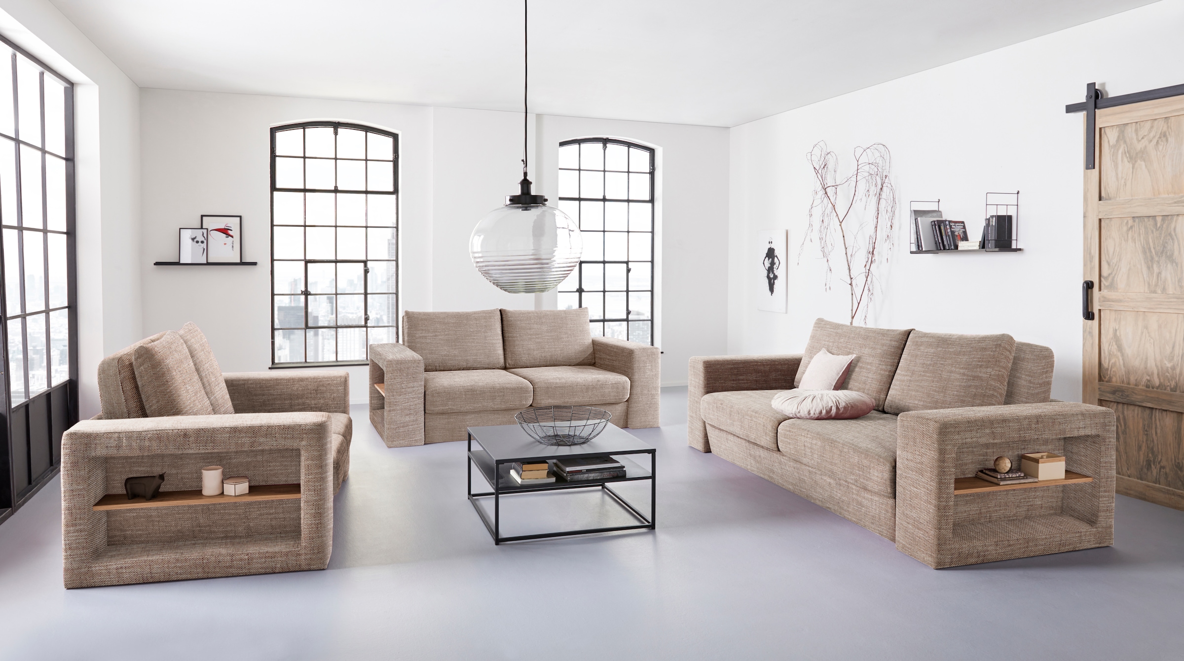 LOOKS by Wolfgang Joop 2-Sitzer »Looksvb«, Verwandlungssofa: aus Sofa wird Sofa mit 2 Hockern, mit Regalfunktion