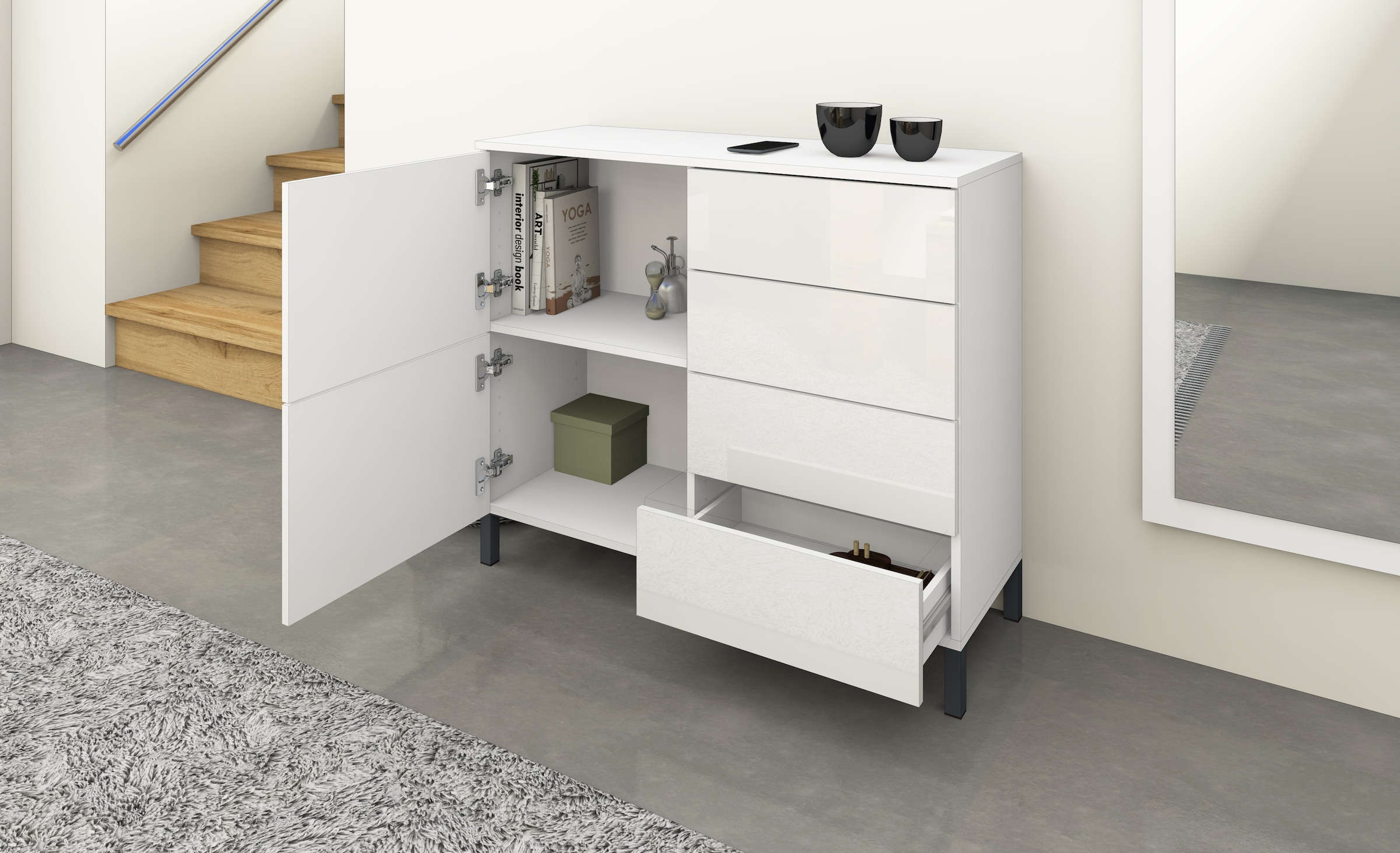 borchardt Möbel Kommode, Drucköffner (Push-To-Open), höhenverstellbare Einlegeböden