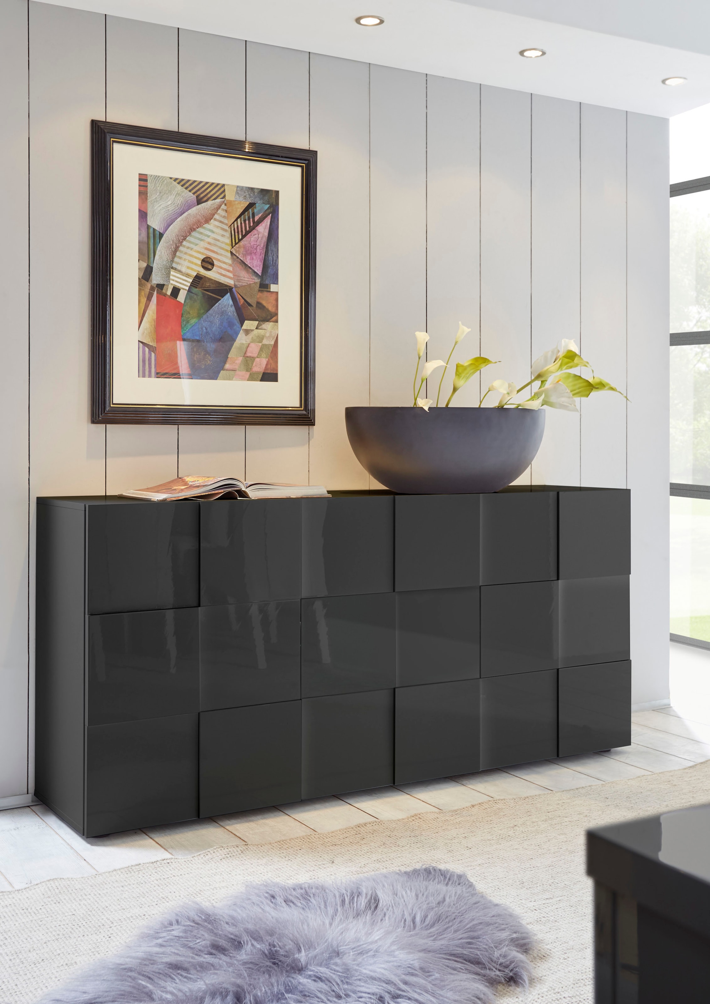 INOSIGN Sideboard »Dama Breite 181, Kommode 3 Türen, Anrichte«, Front in 3D-Optik, viel Stauraum, verschiedene Farben
