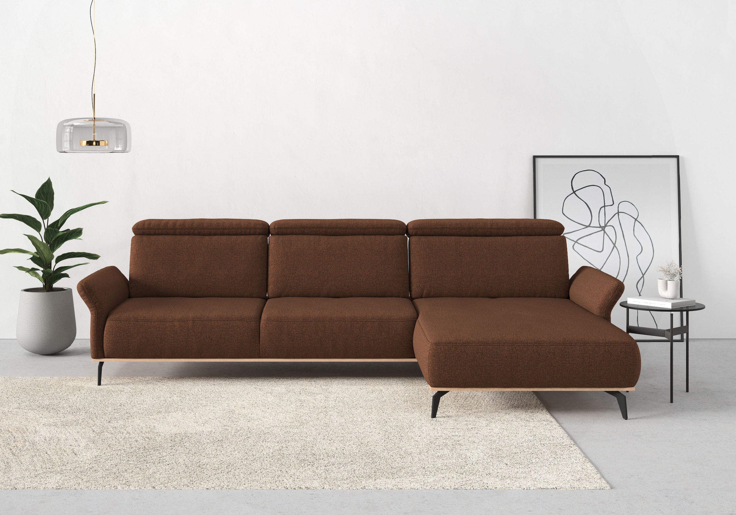 Places of Style Ecksofa »Fjord L-Form«, massiv, wahlweise mit Armlehnfunktion, Kopf- Sitztiefenverstellung