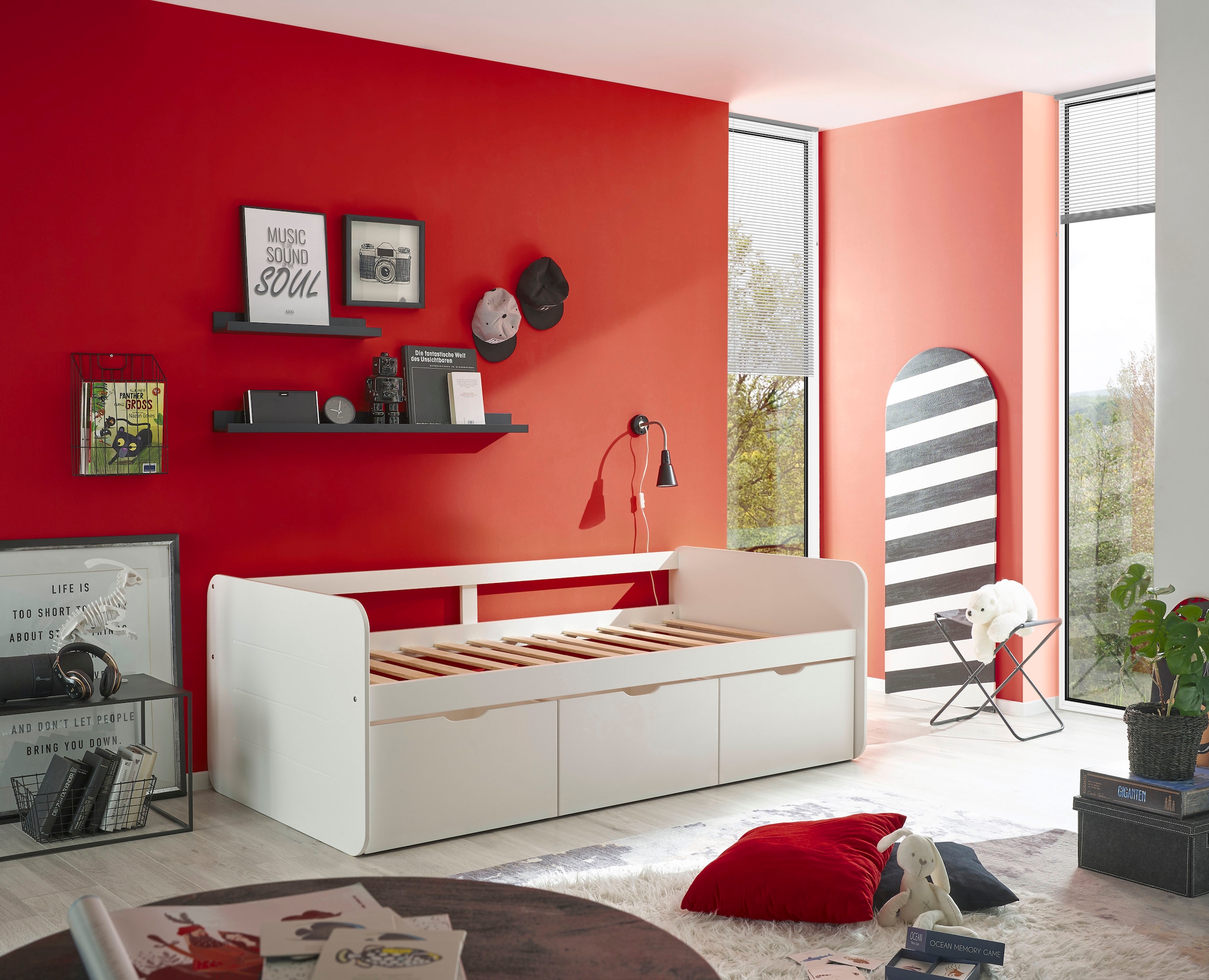 Begabino Lit de rangement »Eino Bett, Einzelbett« comprend 3 tiroirs coulissants