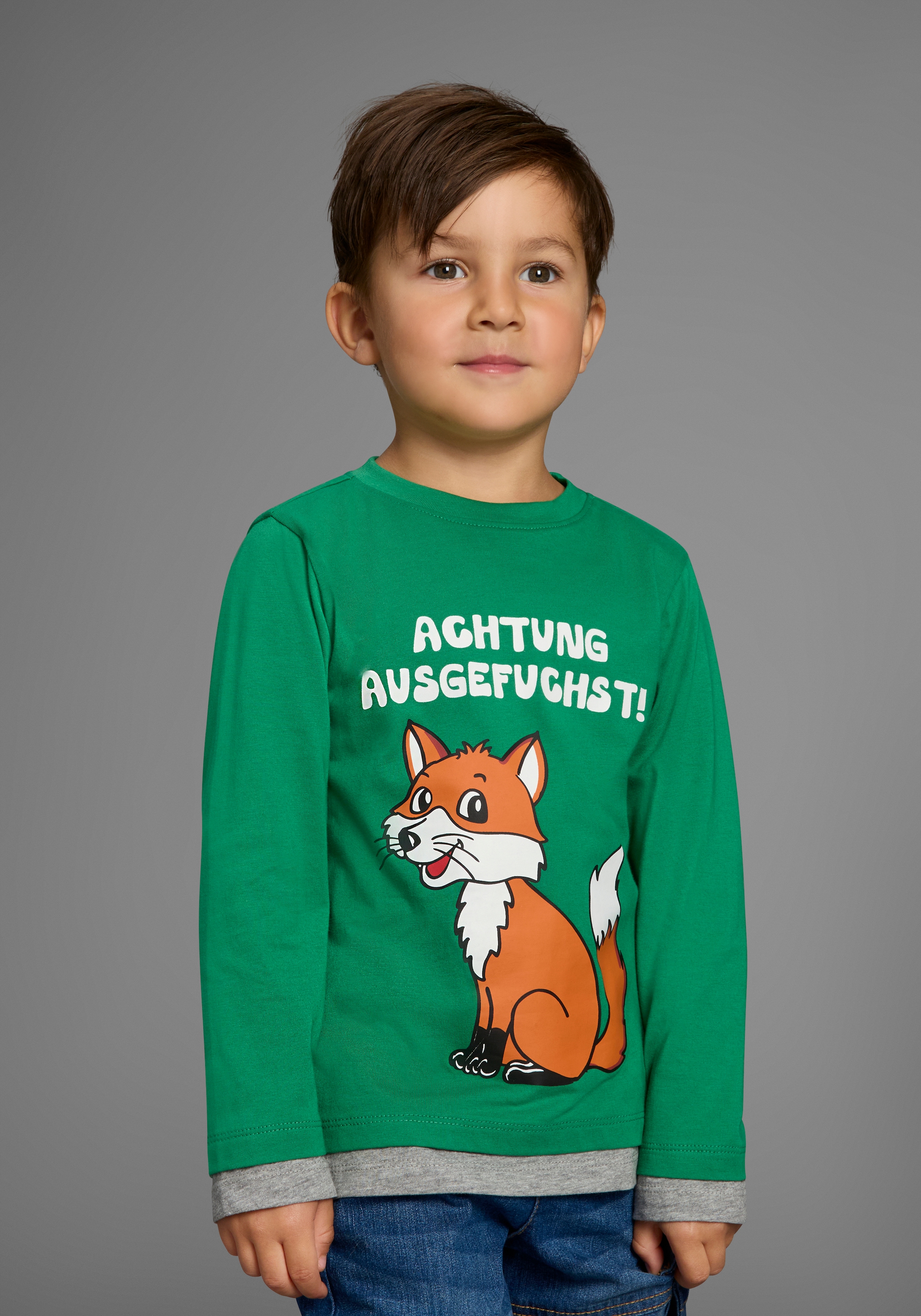 Image of KIDSWORLD Langarmshirt "ACHTUNG AUSGEFUCHST" Shirt mit coolem Fuchsdruck