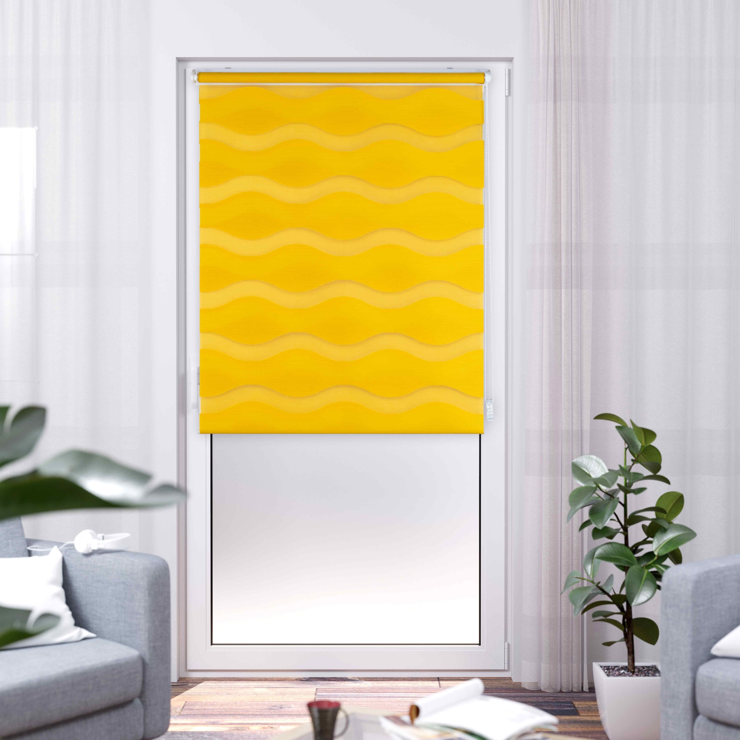 K-HOME Store double »Welle« protection contre la lumière Aucun perçage requis à dimensions fixes