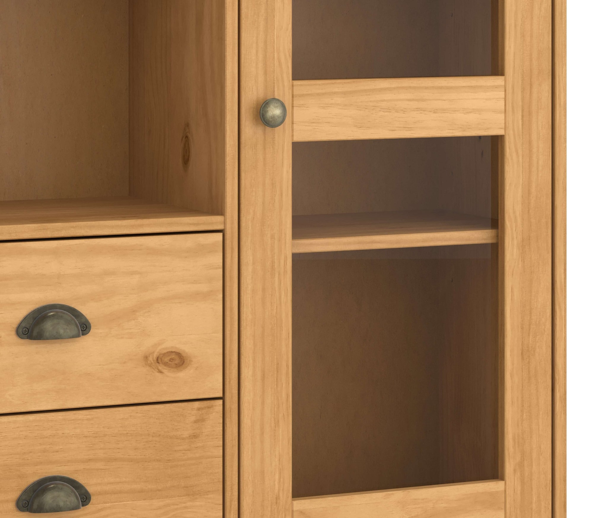 GOODproduct Buffet »Turia« avec portes vitrées et à lamelles, en pin massif FSC®, hauteur 180 cm