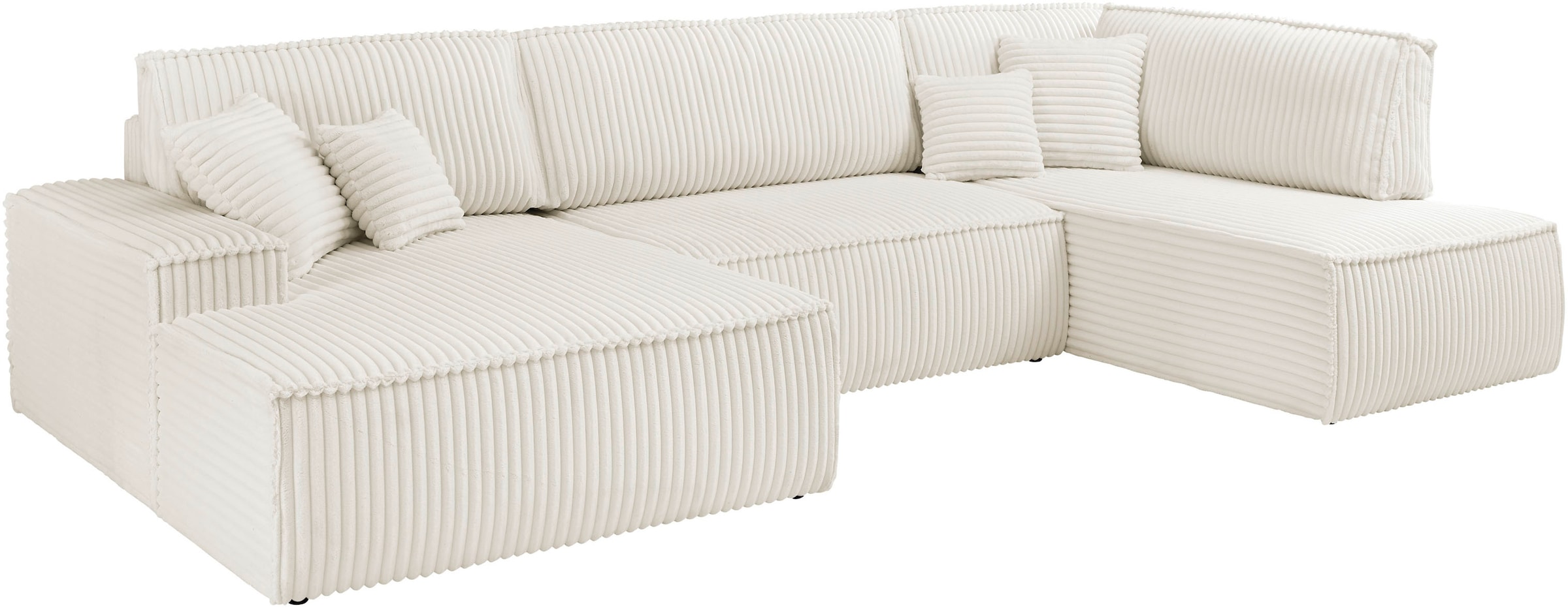 andas Wohnlandschaft »FINNLEY U-Form XXL 329 cm, Schlafsofa, Schlaffunktion m. Bettkasten«, (194/139 cm), Bouclé, Struktur und Cord