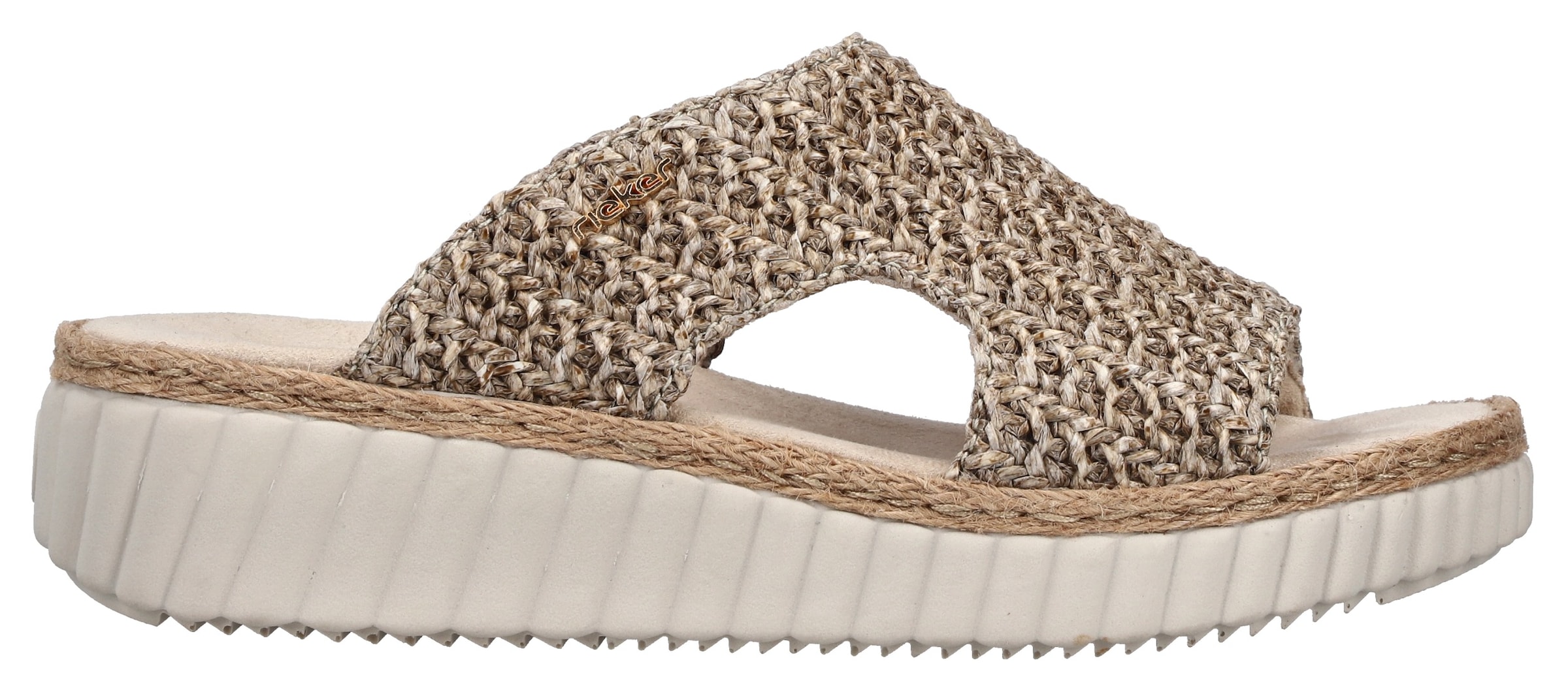 Rieker Pantolette  chaussure d'été, chaussure de plage, sandale compensée avec bordure en raphia