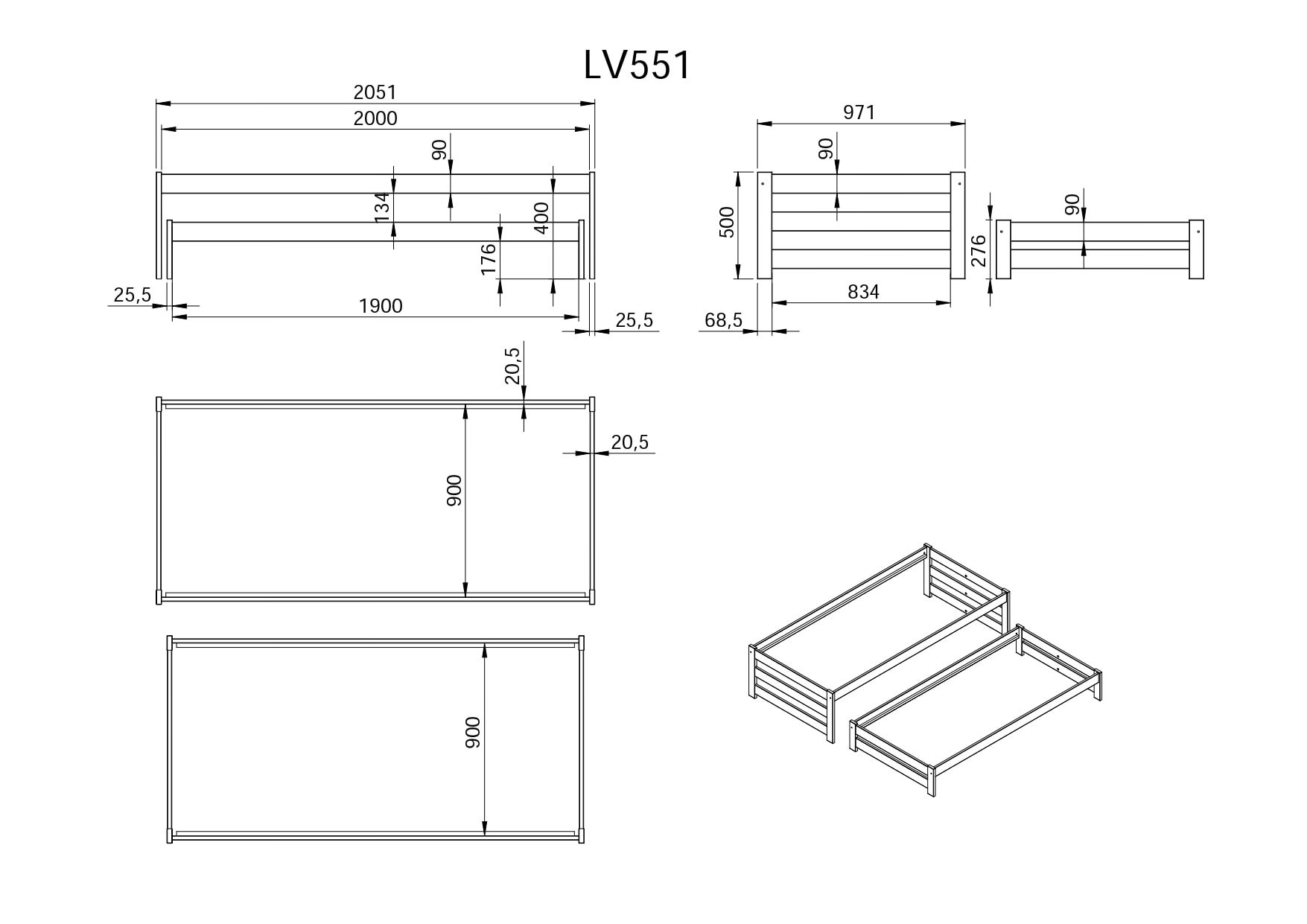 GOODproduct Lit fonctionnel »"TORGNY " mit 2 Schubladen« mit zwei Schlafplätzen, aus massiver Kiefer, FSC®-zertifiziert