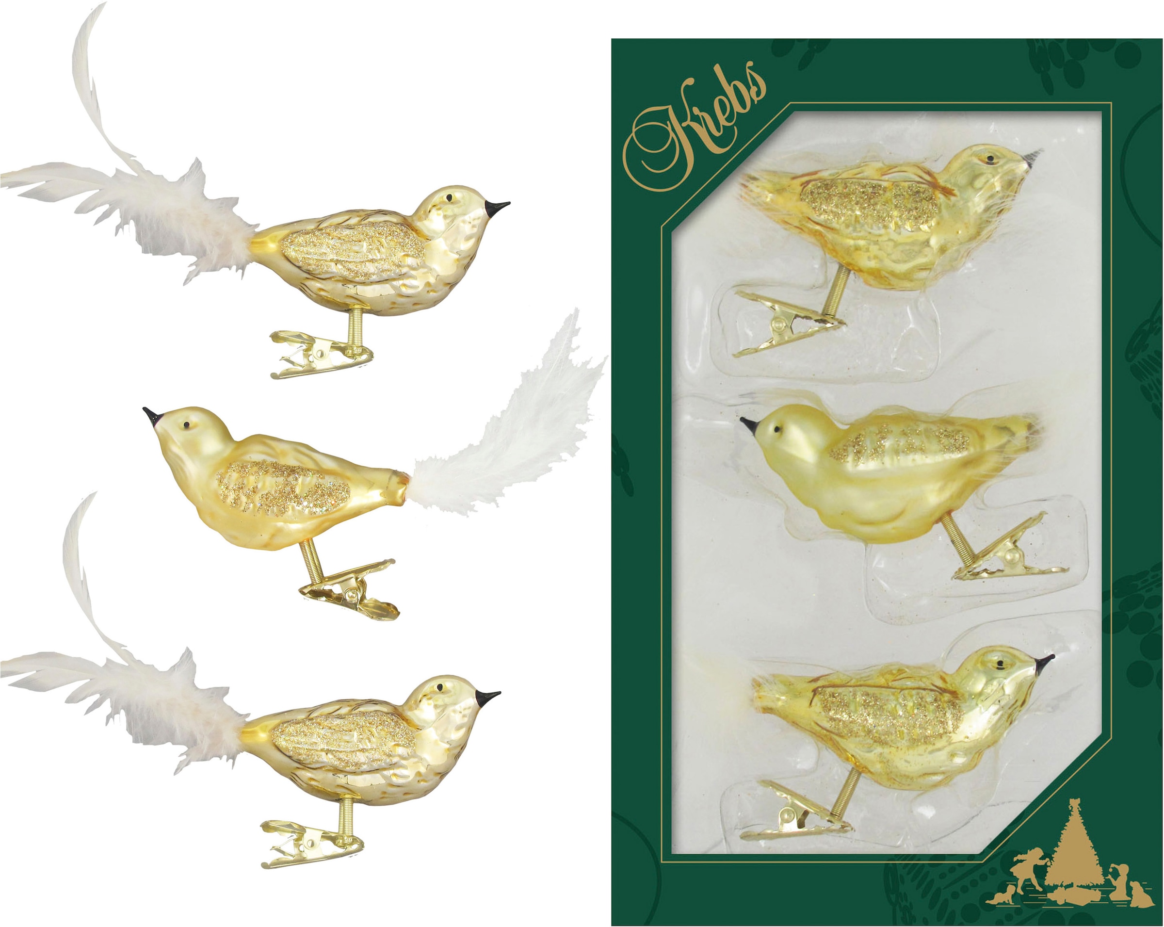 Krebs Glas Lauscha Christbaumschmuck »Wintervögel« Glas, 3 Stück
