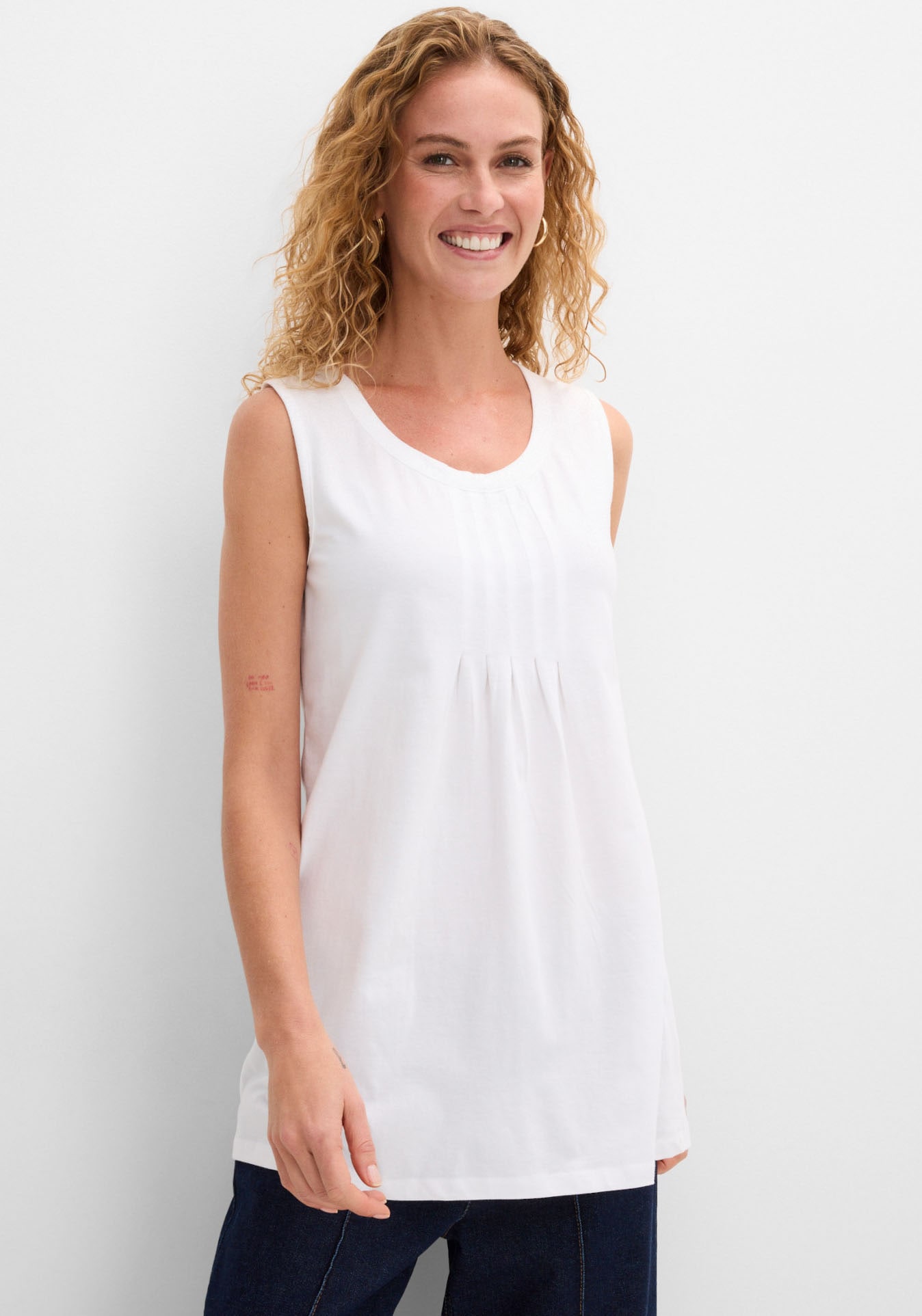 bonprix Longtop »Long-Top« mit elegantem Faltendetail, lockere Passform, reine Baumwolle