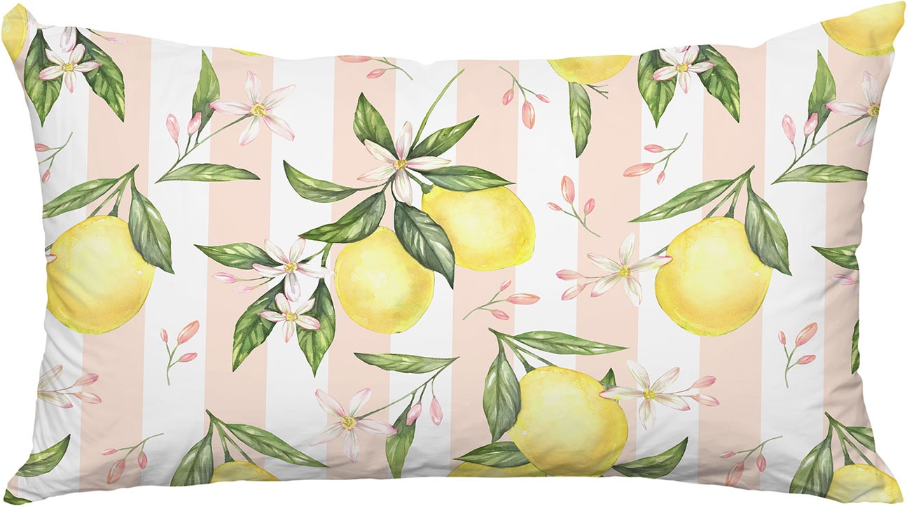 Image of queence Dekokissen "Zitronen Rosa gestreift" Premium Outdoor Kissenbezug; Format: 60x40 cm