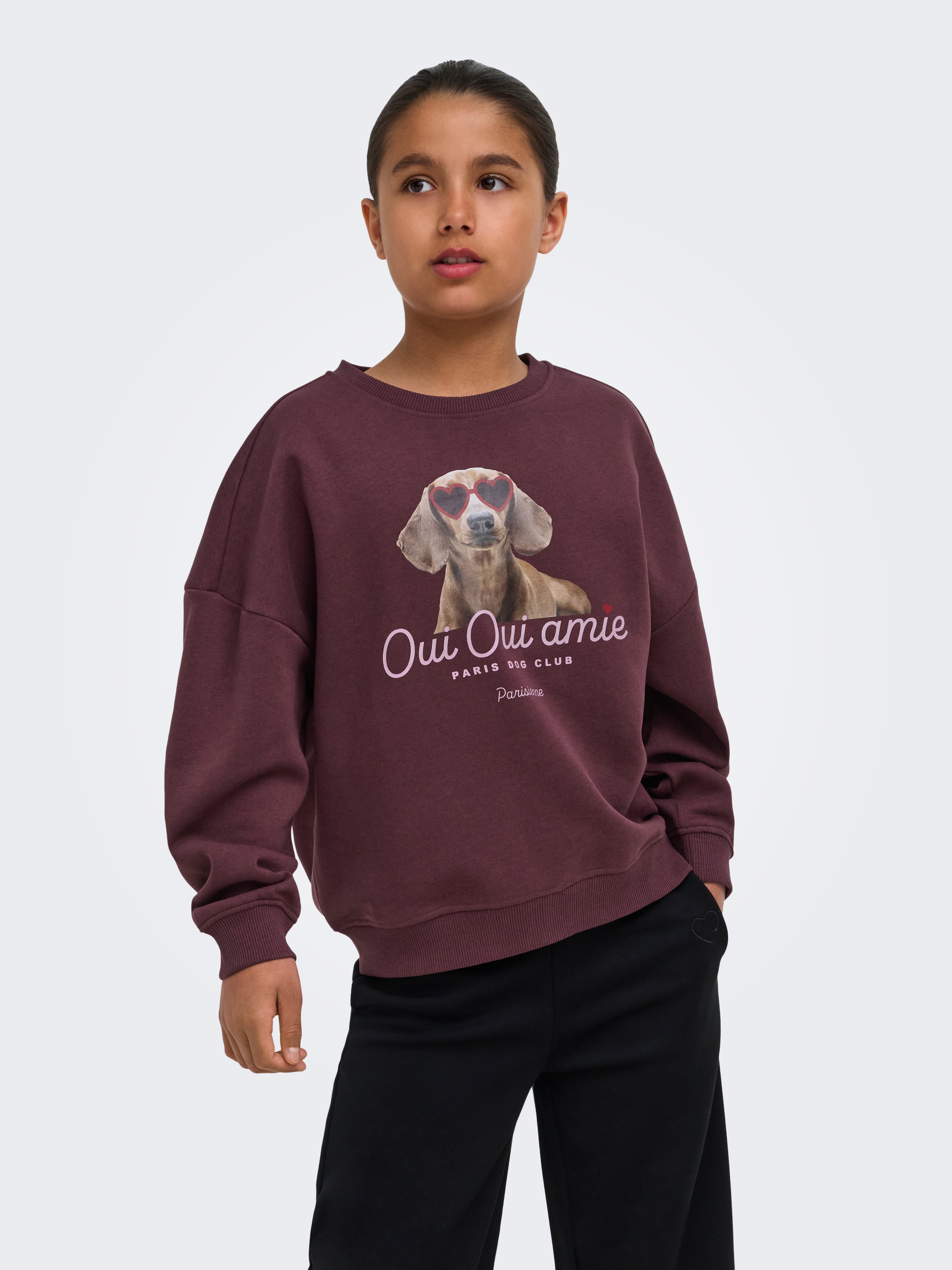 KIDS ONLY Sweat-shirt »KOGBILA L/S OVZ PRINT O-NECK SWT NOOS«, mélange de coton, oversize
