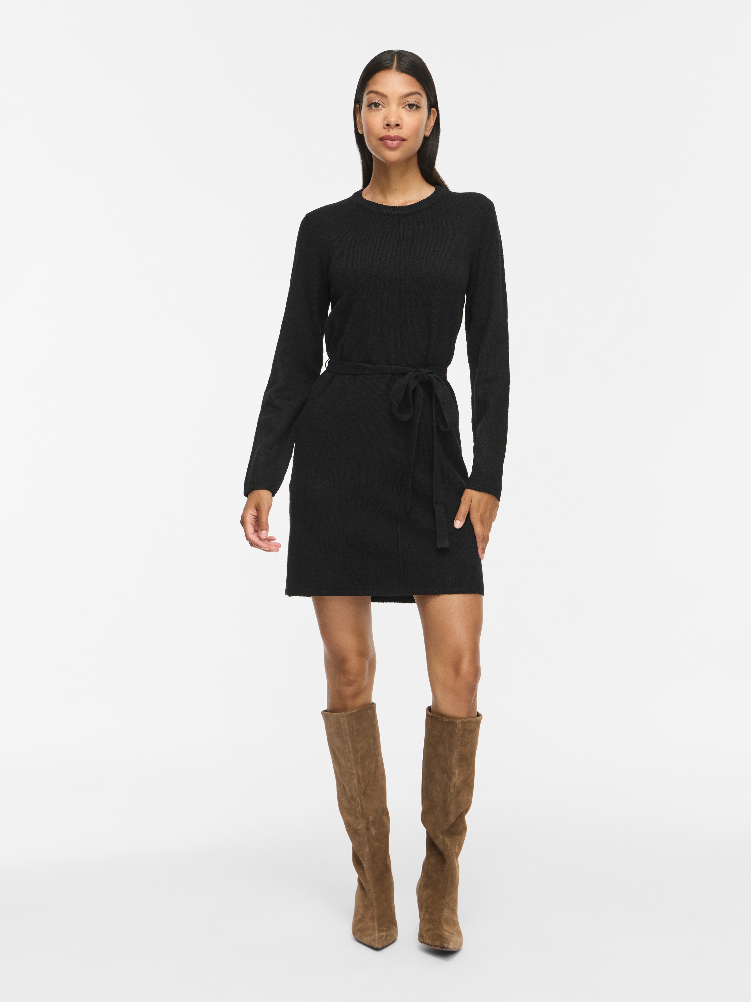 Vila Robe en tricot »VILIGA L/S O-NECK BELTED KNIT DRESS-NOOS« mélange de matériaux, coupe normale