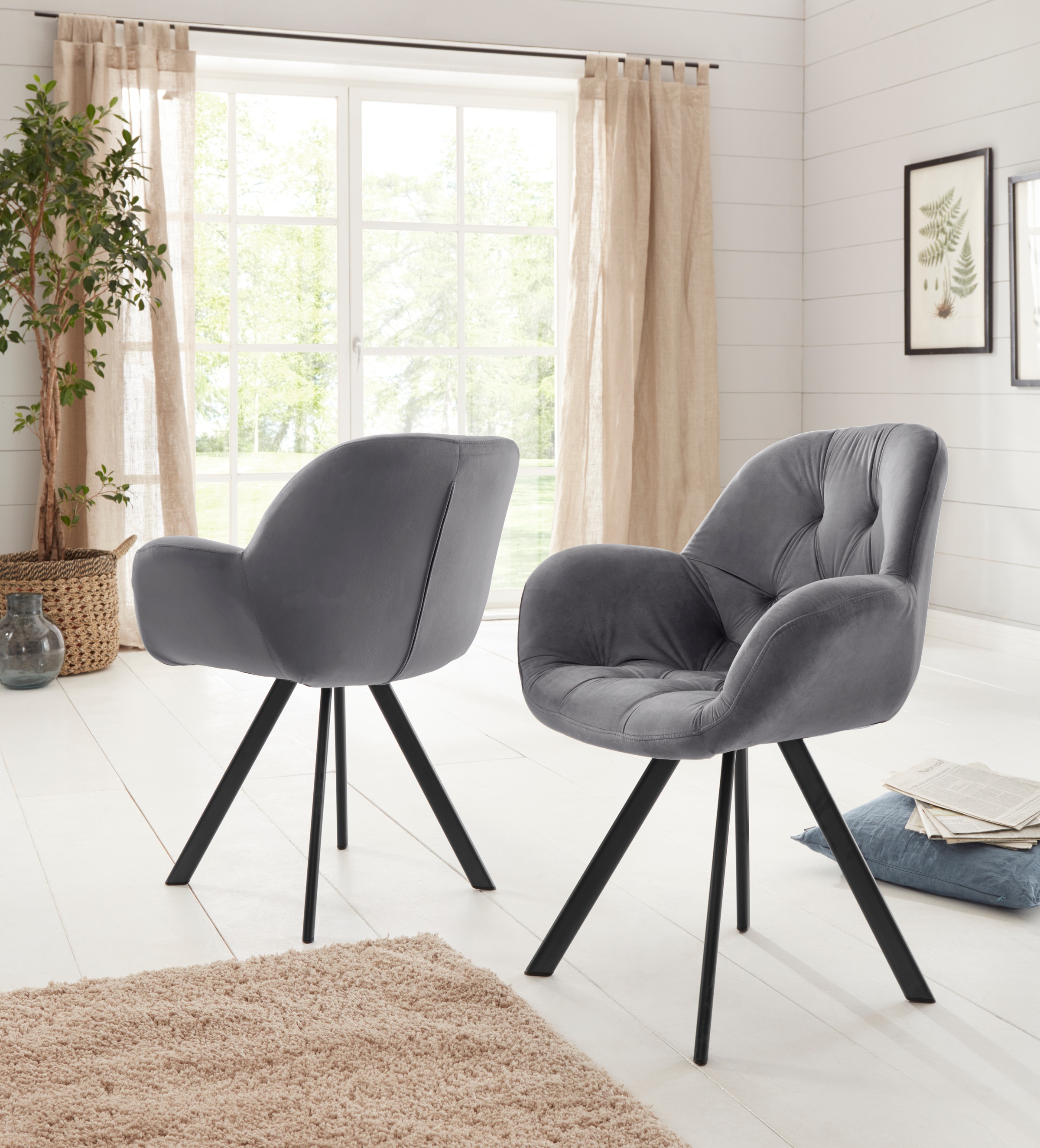 Image of Premium collection by Home affaire Armlehnstuhl »Elli«, (Set), 2 St., Samtstoff, Bezug in Samtstoff, schwarzes Metallgestell bei Ackermann Versand Schweiz