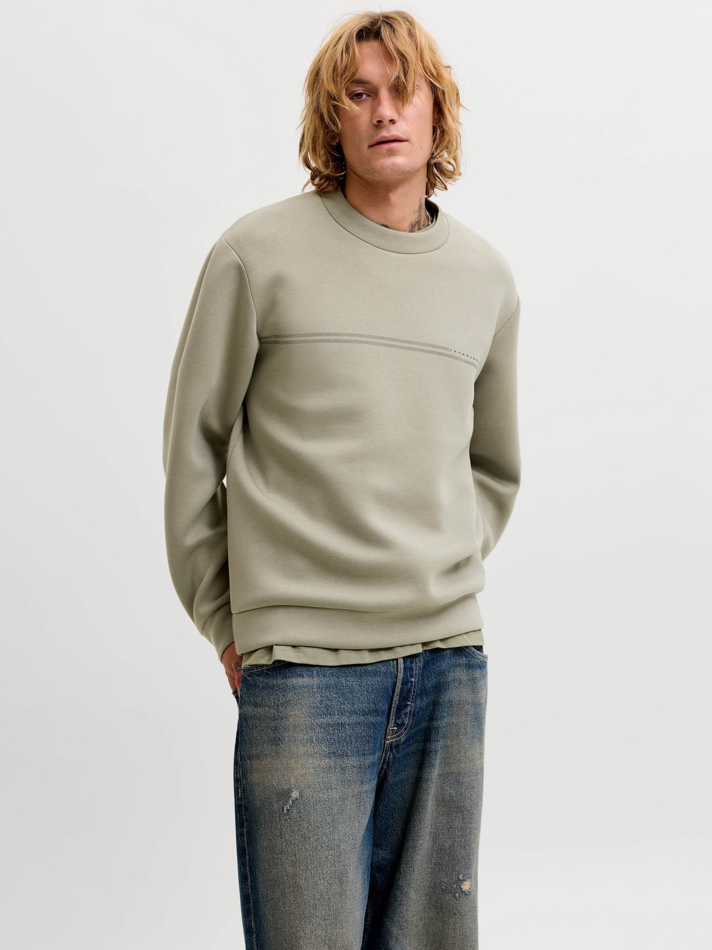 Image of Jack & Jones Sweatshirt "JCOFUSION SCUBA SWEAT CREW NECK SN", Materialmix, relaxed fit